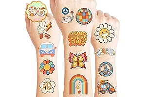 96PCS Groovy 70s Hippie Temporary Tattoos That'll Make You Shine at Coachella