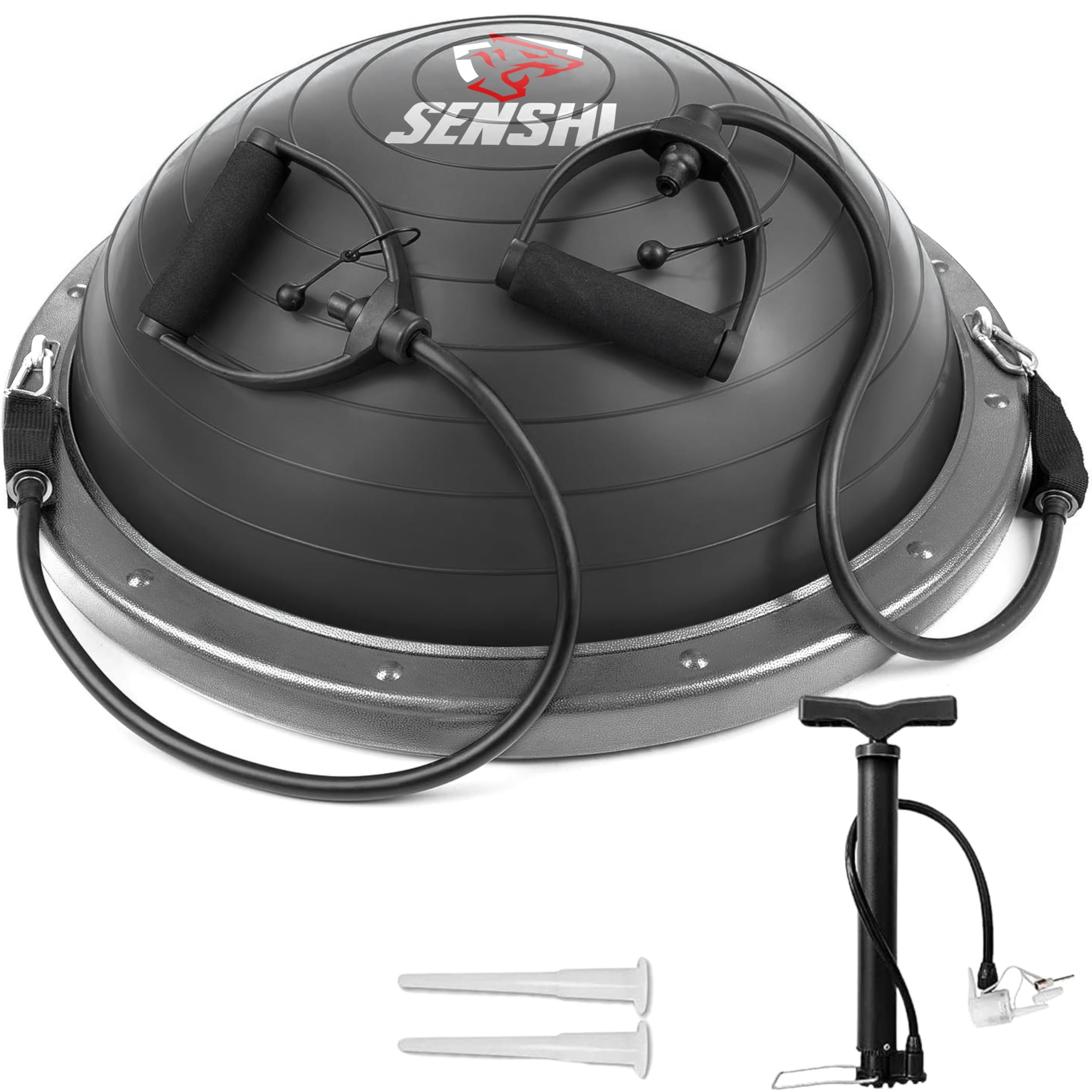Senshi Japan APPROVED 500KG Supporting Premium Half Ball Balance Trainer Oval Stability Ball & Resistance Band Exercises, Home Gym, Full Body Workouts