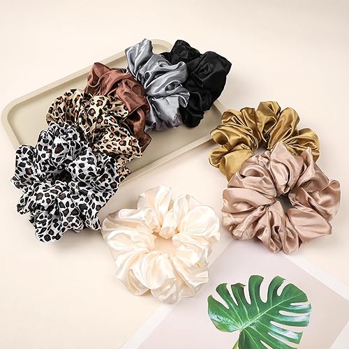 Miniatura 8 de Scrunchies - Lazos para el cabello para mujer, coleteros grandes de satén de seda gigante, de gran tamaño, lindo Scrunchy para rizos y cabello