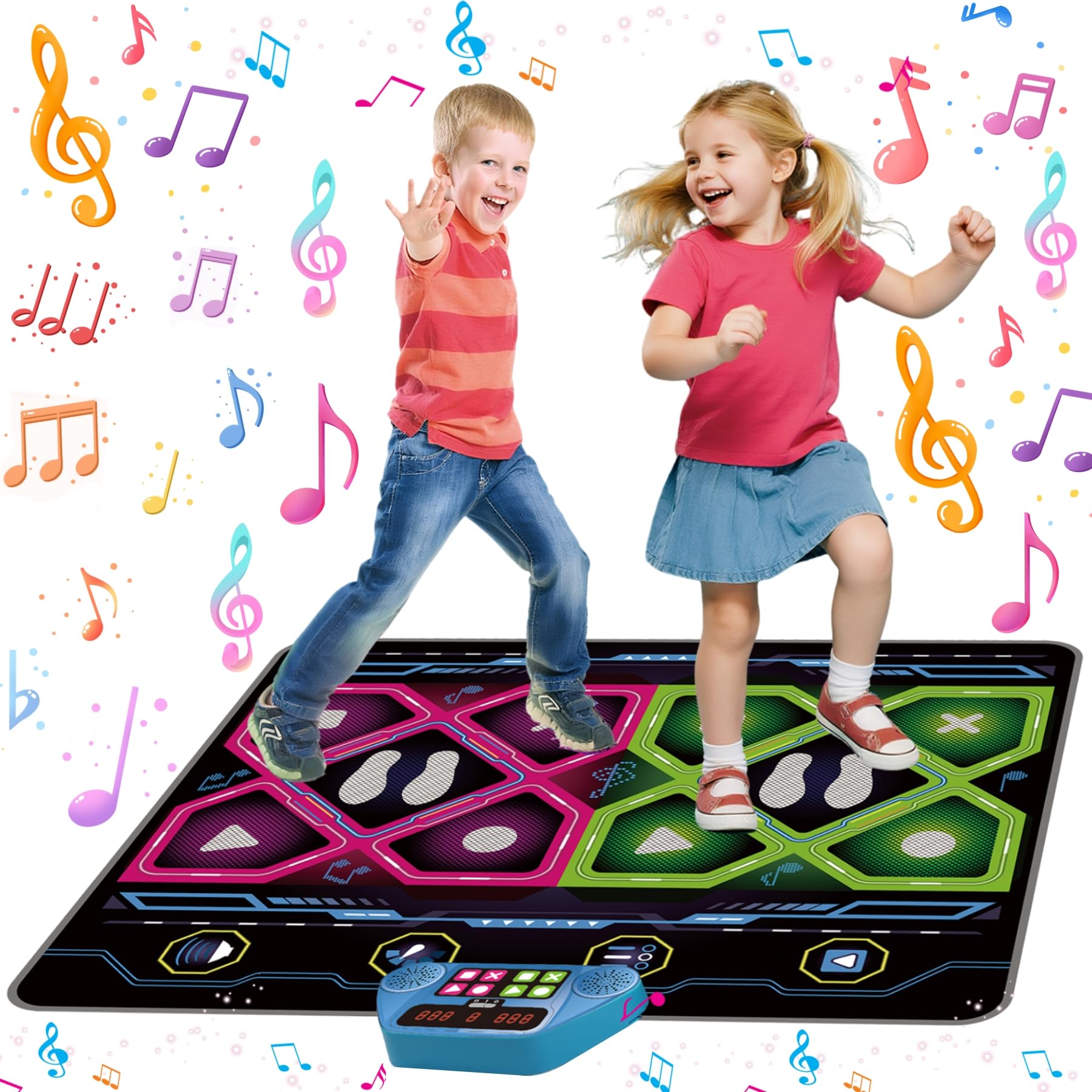 Alfombrilla de baile doble para niños y adultos, almohadilla electrónica de juego de baile con 8 luces LED, 5 pistas de música, 3 niveles de dificultad, alfombrilla de juego antideslizante