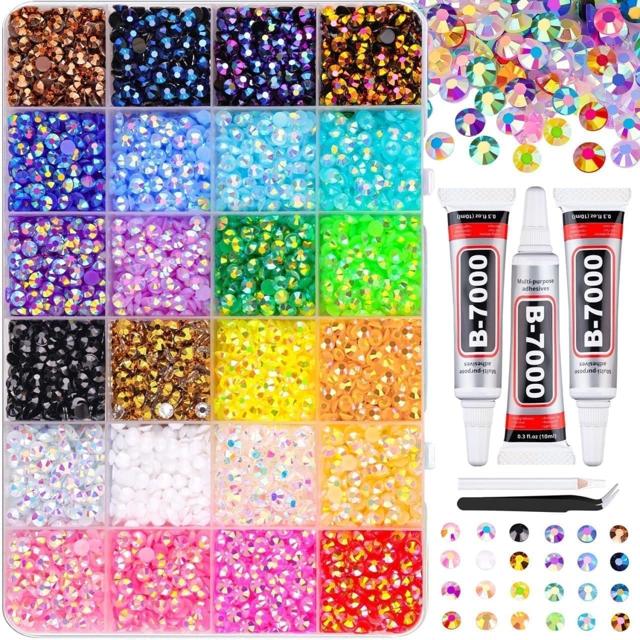 24000PCS Rhinestones Bedazzling Kit with 24 Colors, 3mm Flat Back Rhinestones for Clothes, Nails & DIY Crafts, Bedazzle Kit with 3 x B7000 Glue, Tweezers & Picker Tool-image-19