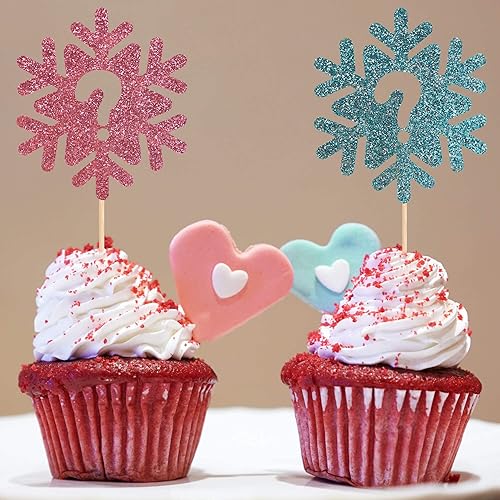 Miniatura 2 de 24 piezas de decoración para cupcakes con purpurina y copos de nieve para niños o niñas, para cumpleaños, baby shower, fiesta, suministros de
