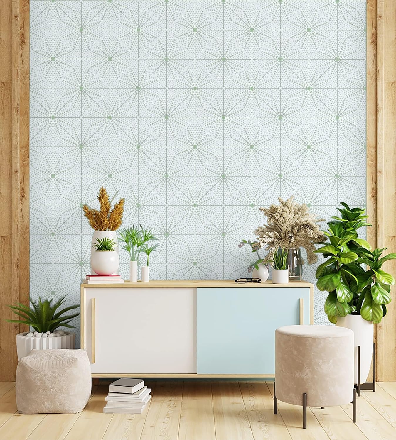 GloryTik Wallpaper Peel and Stick Green Stripes Contact Paper Modern Geometric Wallpaper Self Adhesive Removable Wall Paper for Cabinet Home Decor 17.7”x393.7”