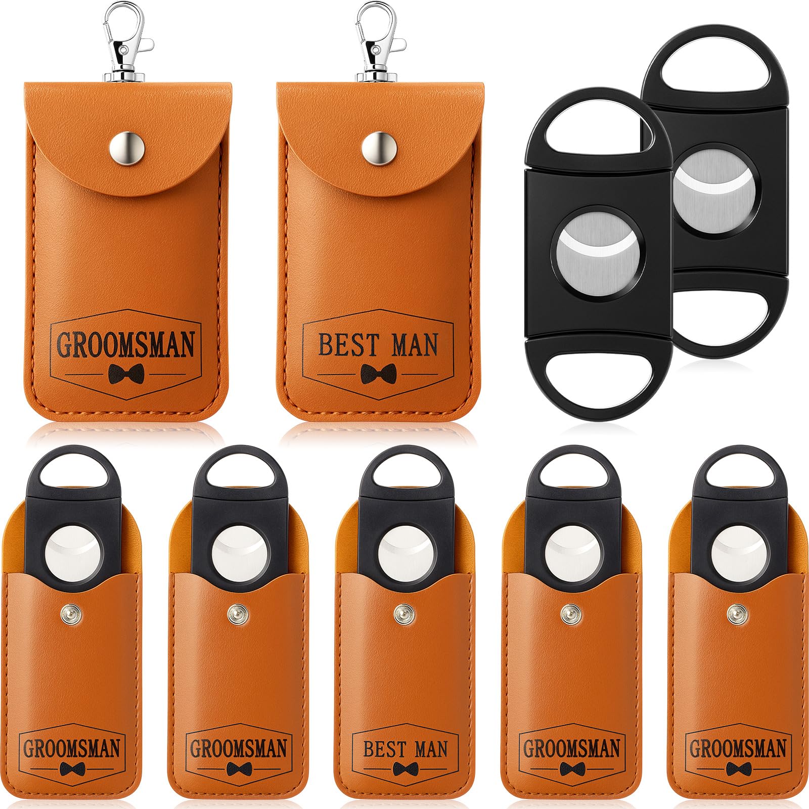 Lothee 7 Pack Groomsmen Gifts Set - 6 Groomsmen & 1 Best Man Leather Pouch Keychain with Stainless Steel Cutters - Wedding Party Favors Bachelor Proposal Box Fillers