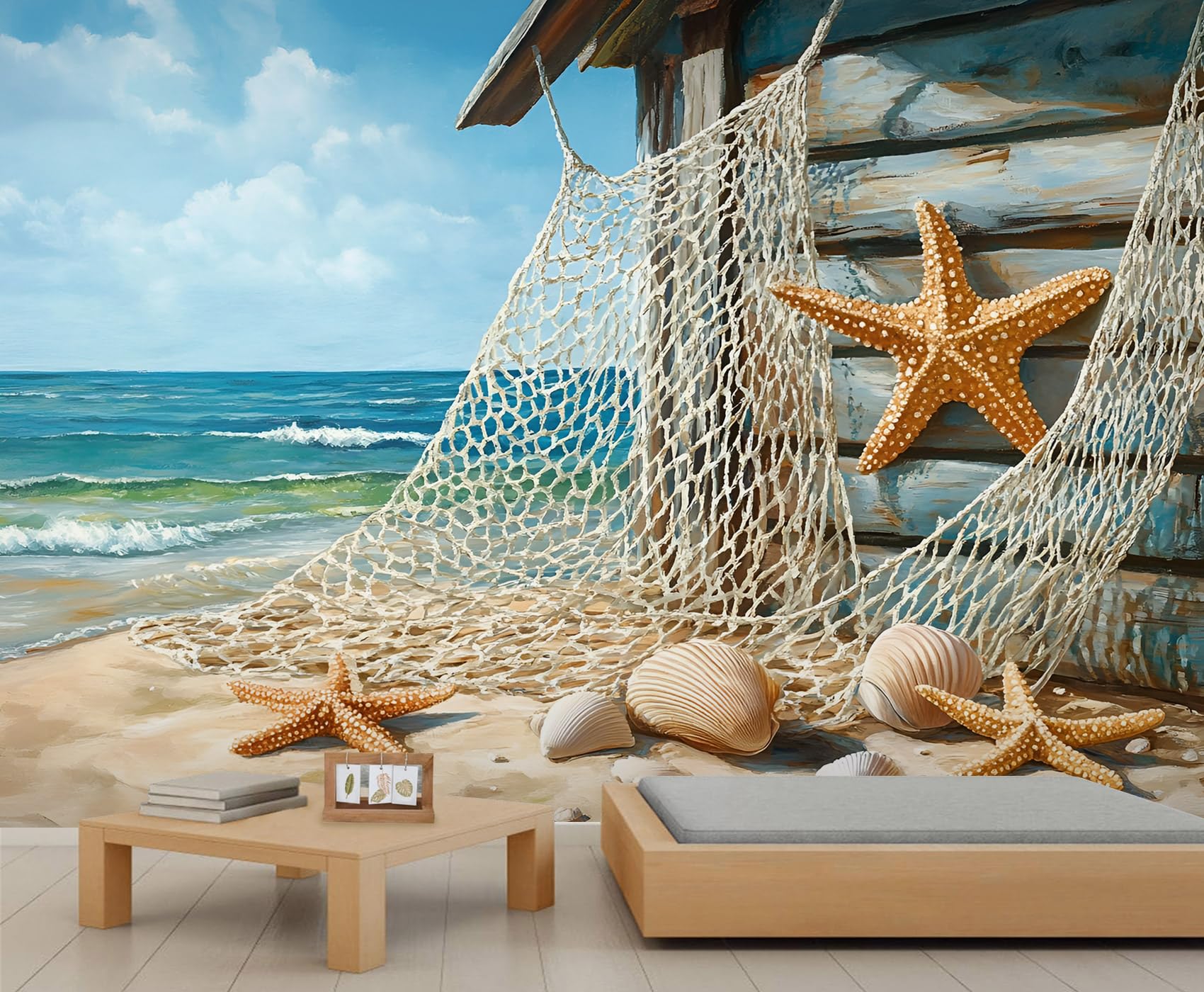 Coastal Photo Wallpaper 400x280cm Starfish Mural Beach Large Wallpaper for Living Room Beach Wall Decor (Not Peel n' Stick)