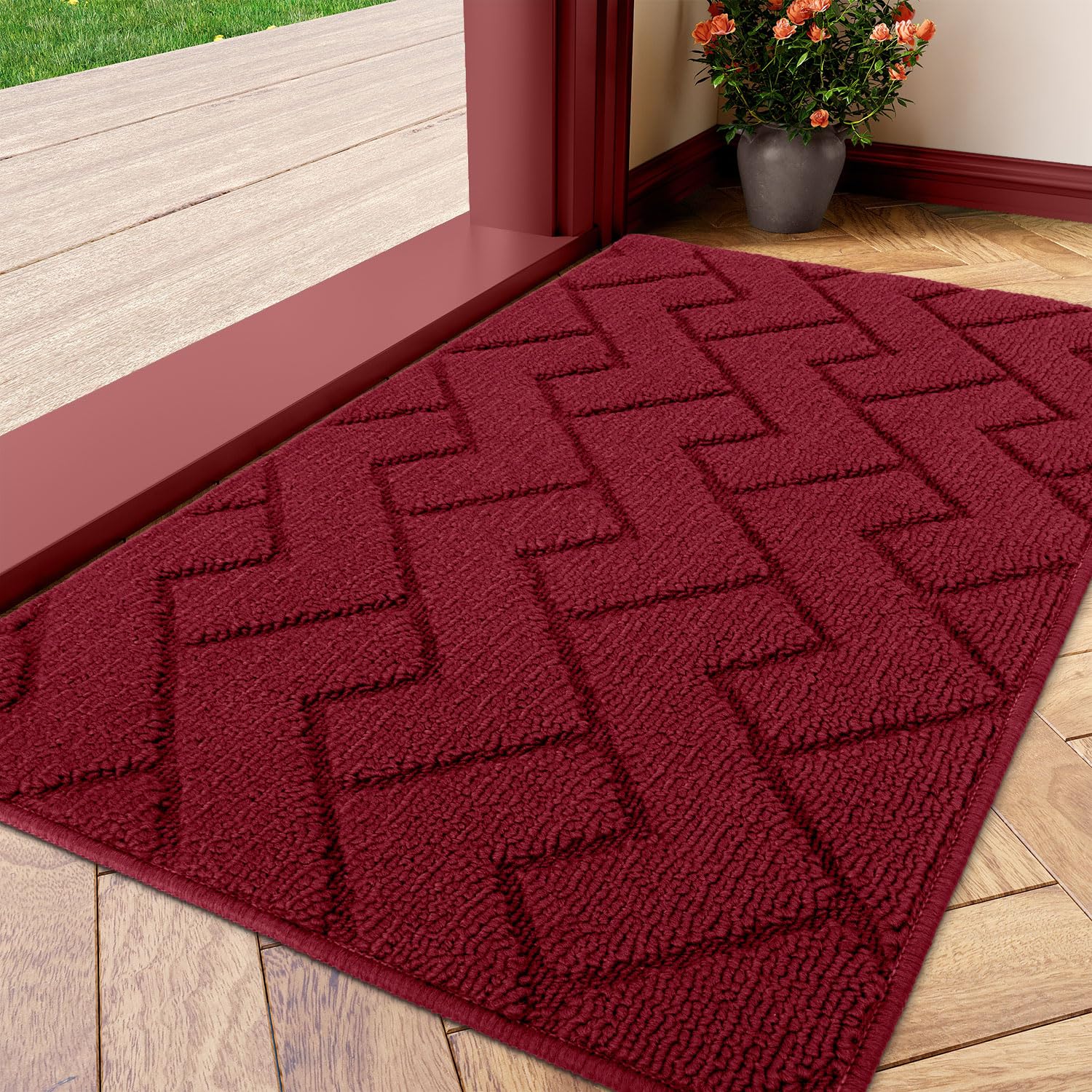 Sponsored Ad – Door Mats Indoor, Dirt Trapper Mat Absorbent Non-Slip Low Profile Doormat for Entrance, Inside, Kitchen, Front Door Mat Washable for Pets and Dogs— 50x80 cm, Red