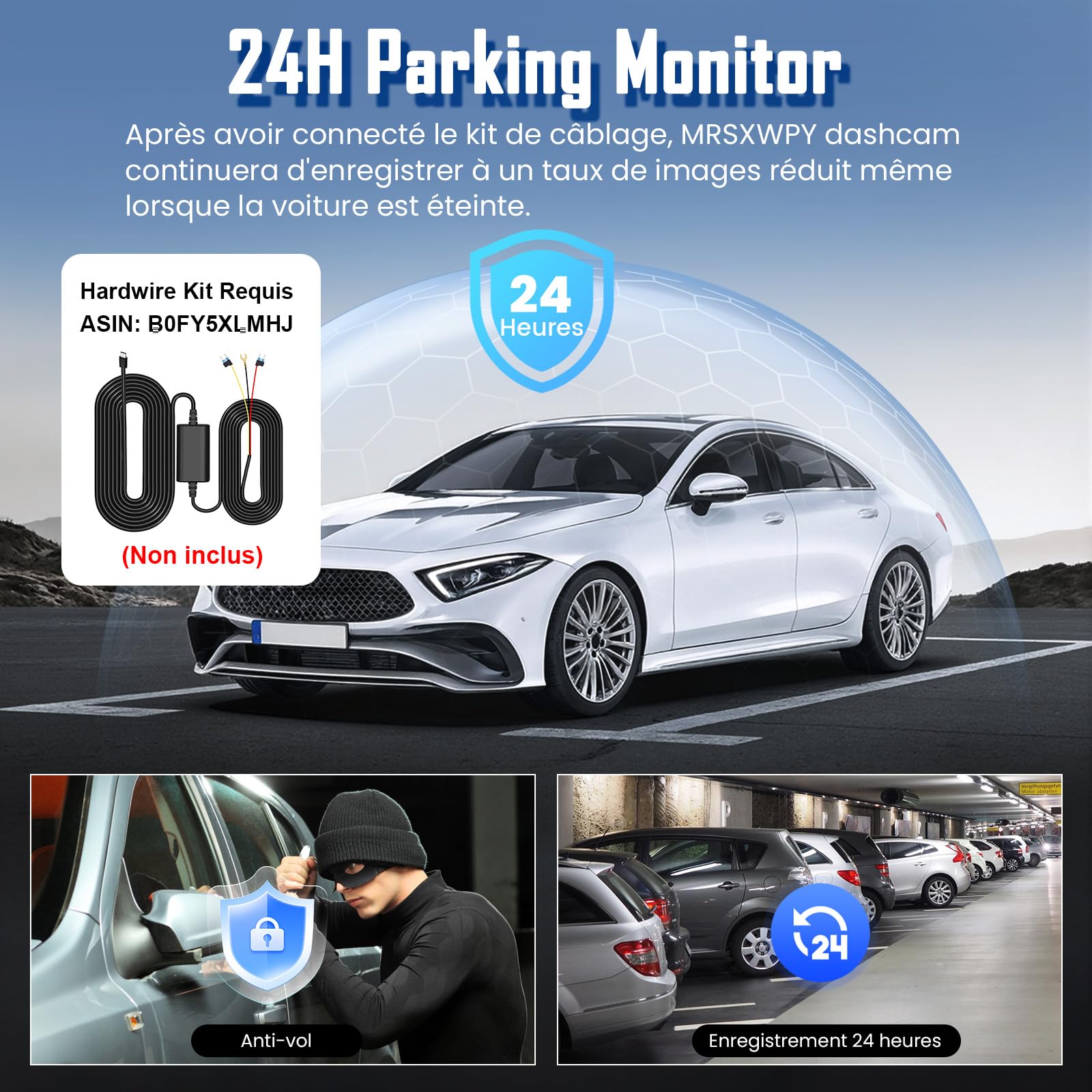 Dashcam Voiture Avant Arrière, 4K+1080P Caméra Embarquée avec Carte SD 64G, 1,97'' Écran, Grand Angle 170°, Vision Nocturne, WDR, G-Capteur, Mode Stationnement 24H, Enregistrement en Boucle