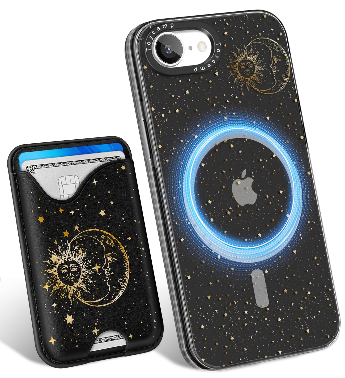 Toycamp for iPhone 16e Case 6.1 Inch - Compatible with Magsafe Credit Card Holder Wallet Magnetic Cute Women Teen Girls Kawaii Girly Unique Sun Moon