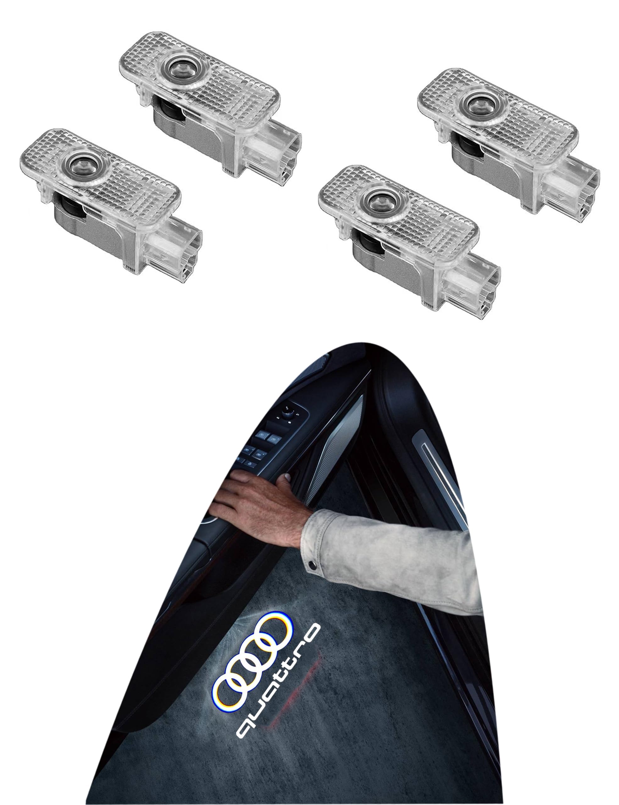 4PCS Car Door LED Welcome Lights Compatible with A1/A3/A4/A5/A6/A7/A8/Q3/Q5/Q7/R8/TT/RS/S Series, HD Car Door Lighting Automotive Door Courtesy Lamps Car Door Shadow Lights Door Puddle Lamps for Audi