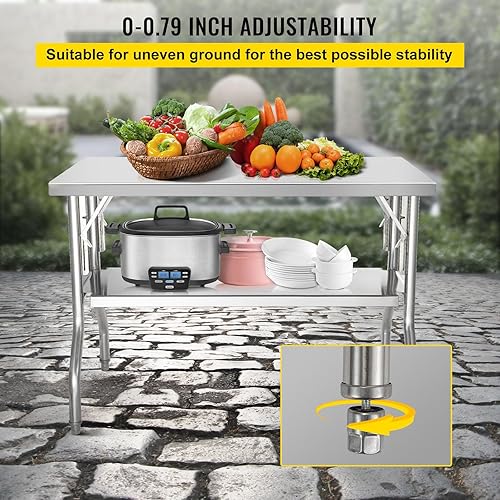 Miniatura 8 de Mesa plegable de acero inoxidable resistente con carga de 772 libras, mesa de trabajo de cocina, isla de cocina de acero inoxidable plateado, mesa