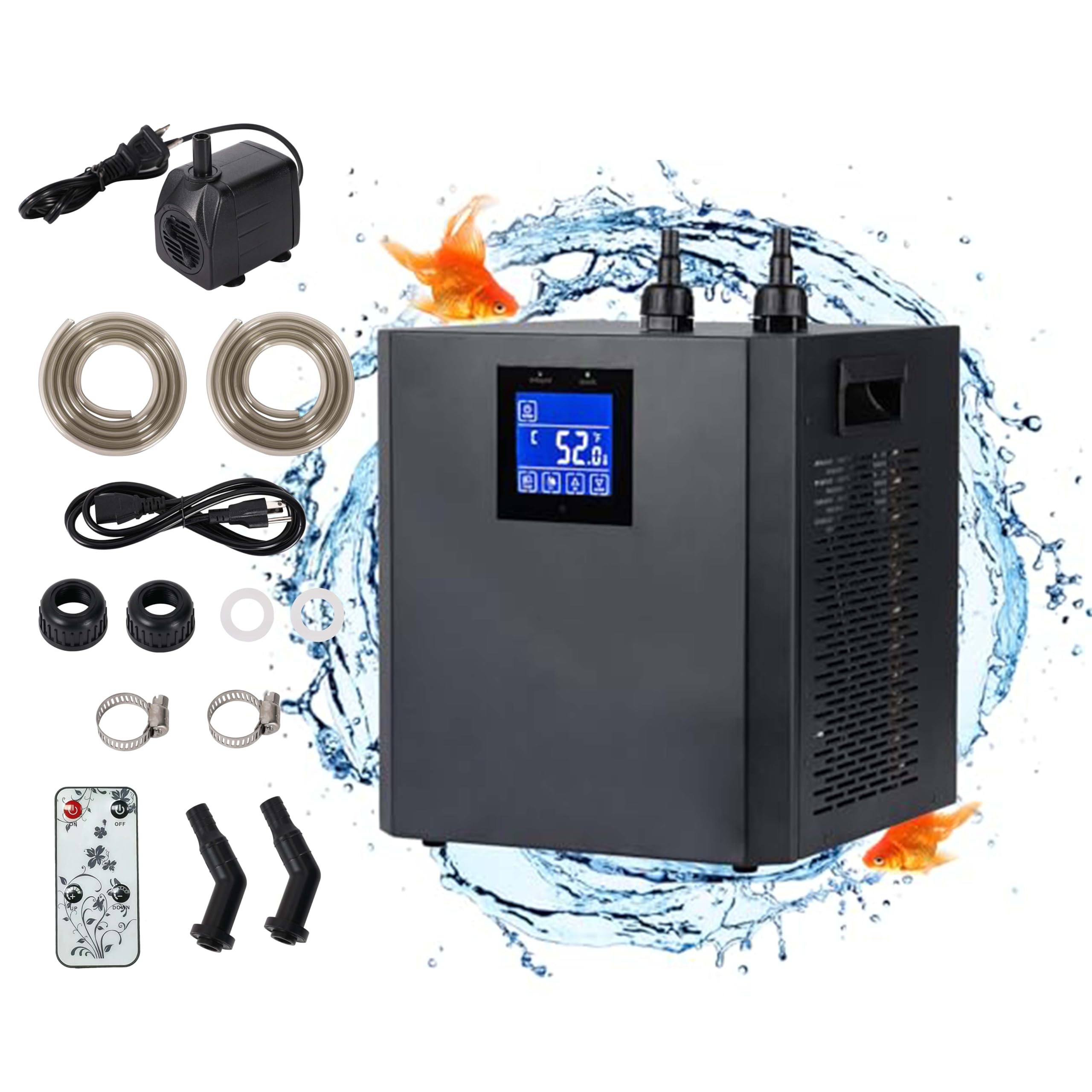 Aquarium Chiller, 79gal 1/3 HP Water Chiller for Hydroponic System Fish Tank Cooling System for Axolotl Cooler for Coral Reef Shrimp, 300L, with Pump, Nozzles and Hoops.
