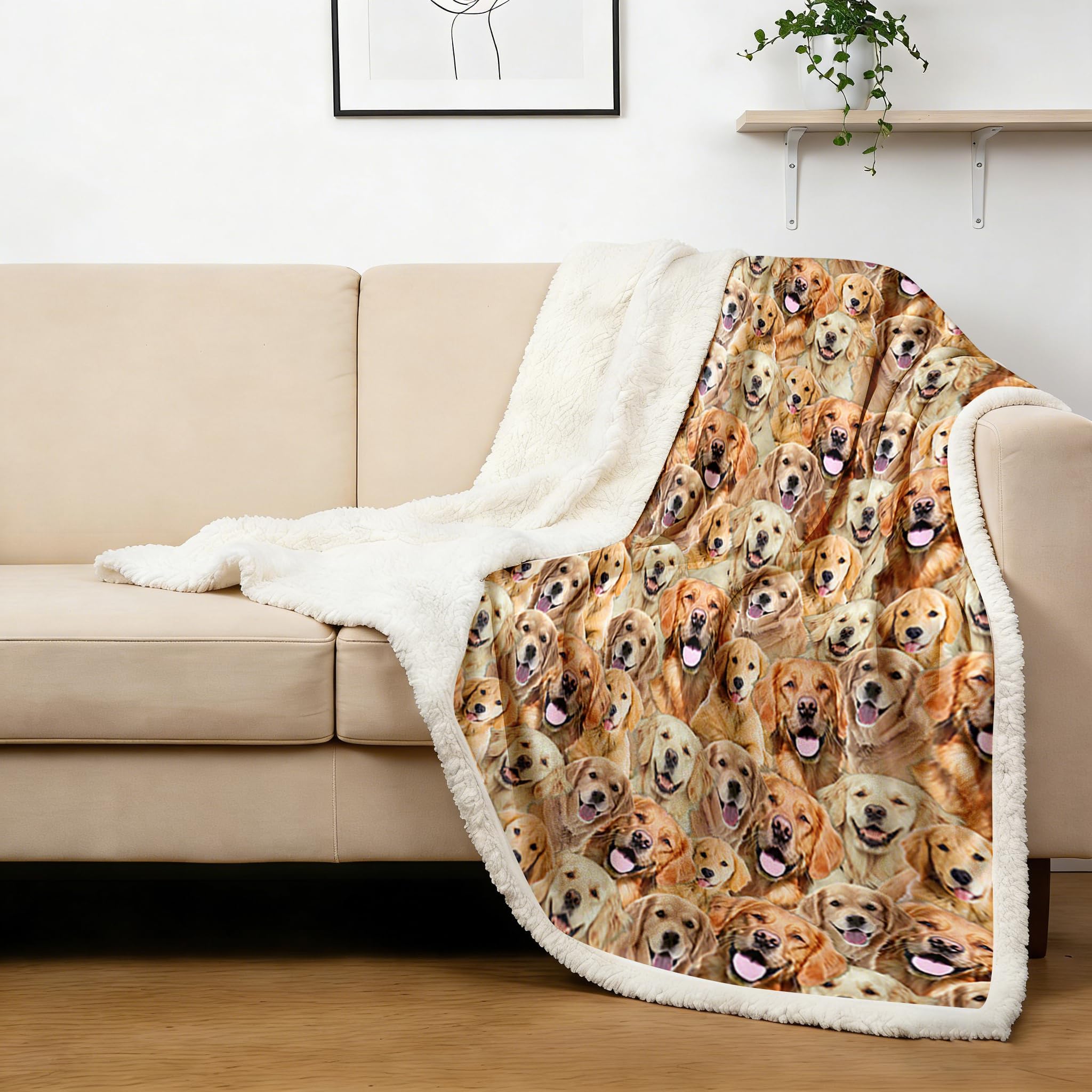 Blessliving Golden Retriever Fuzzy Dogs Blanket For Kids Adults Cute Puppy Fleece Blanket Reversible Animal Pattern Sherpa Throw Twin/Double (,150X200cm)