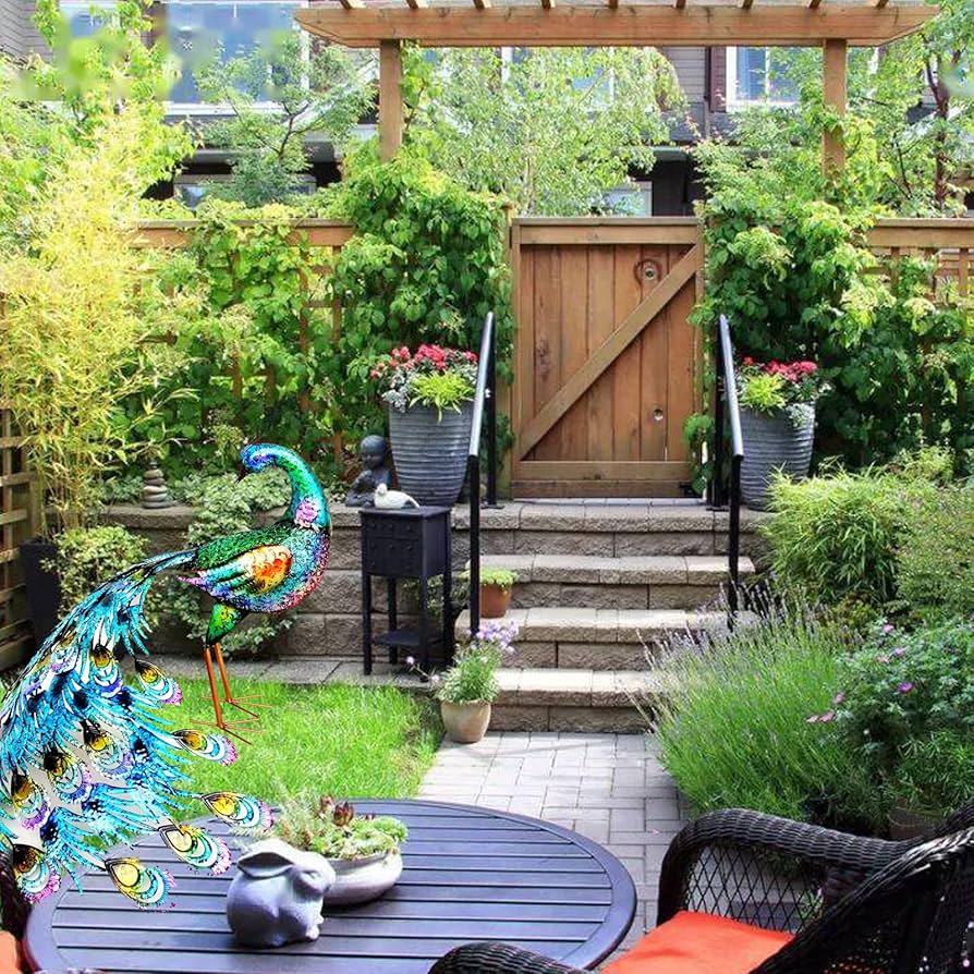 GioXtra Set Di 3 Uccellini Colorati In Vetro E Metallo – Decorazione Da Giardino Per Esterni, Con Corona, Altezza 15-19 Cm, Blu/Verde/Giallo - 2