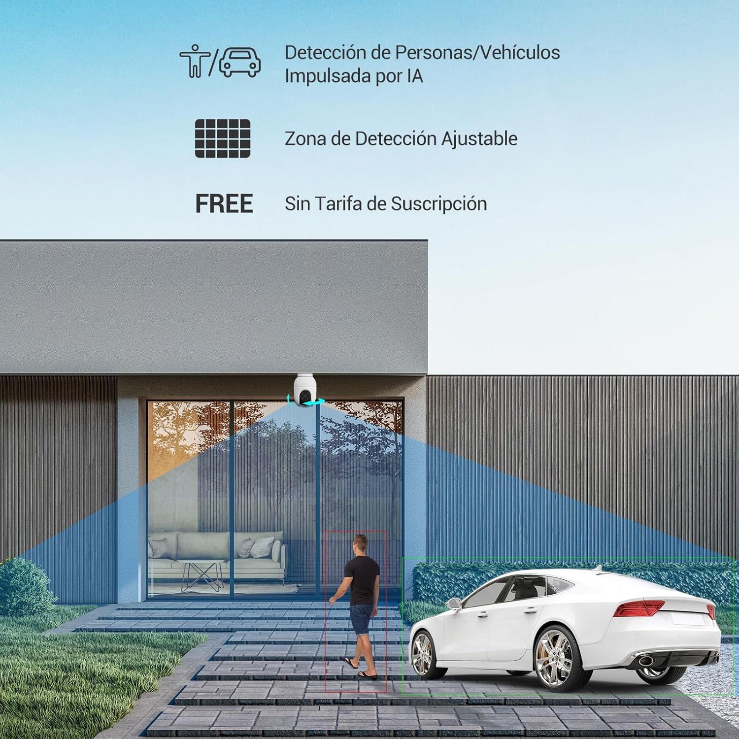 EZVIZ C8c 3K Kit de 2 Cámara WiFi Exterior 360°, Visión Nocturna en Color, Detección de Humanos/Vehículos con IA, Seguimiento Automático con Zoom, Defensa Activa con Luces/Sirena, Compatible con Alexa