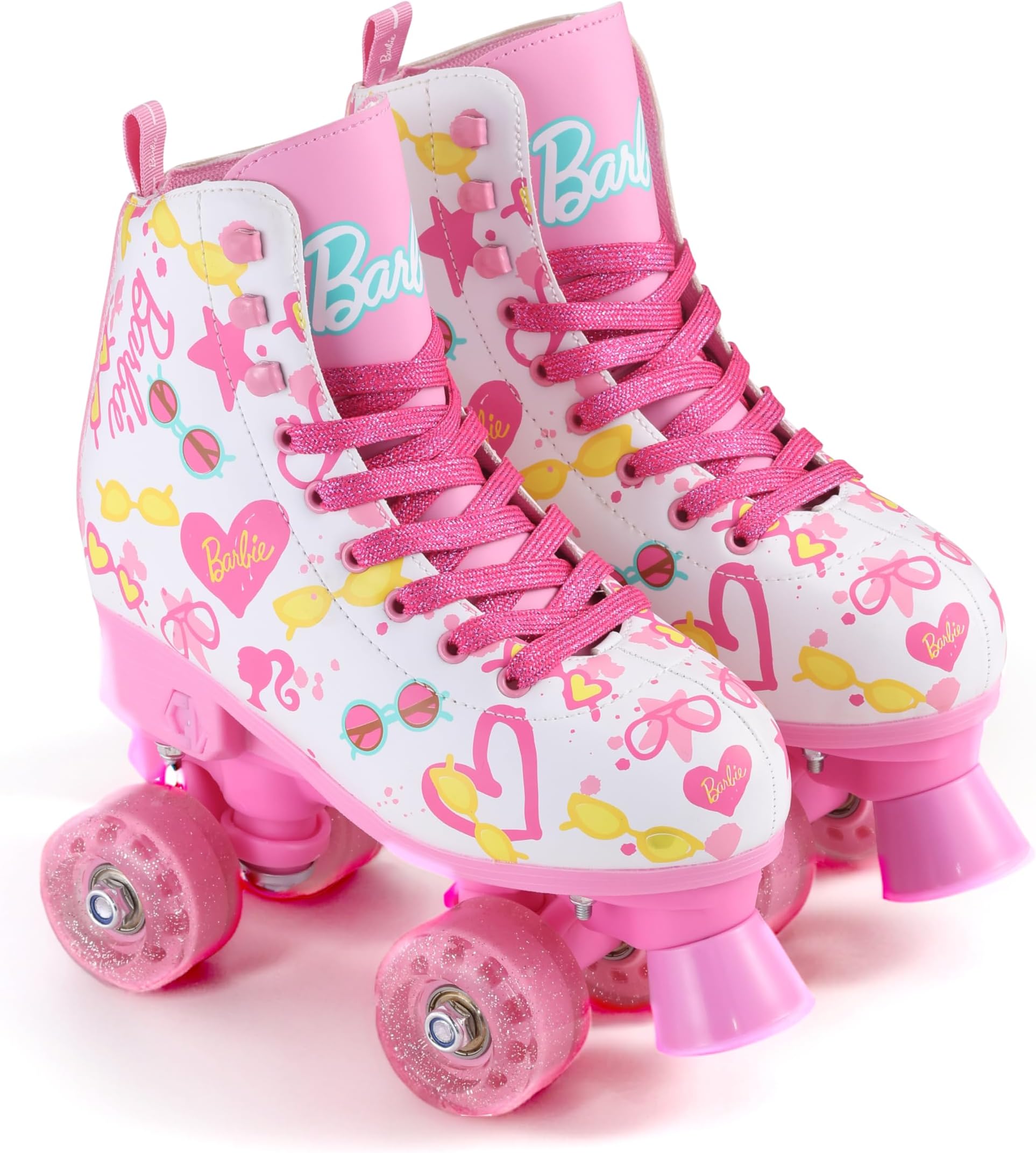 Barbie Roller Skates for Girls - Adjustable Sizes 12-2, Glitter Wheels, ABEC 5 Bearings - Durable PVC Material, Foam Shoe Lining - Perfect for Active Fun and Adventures