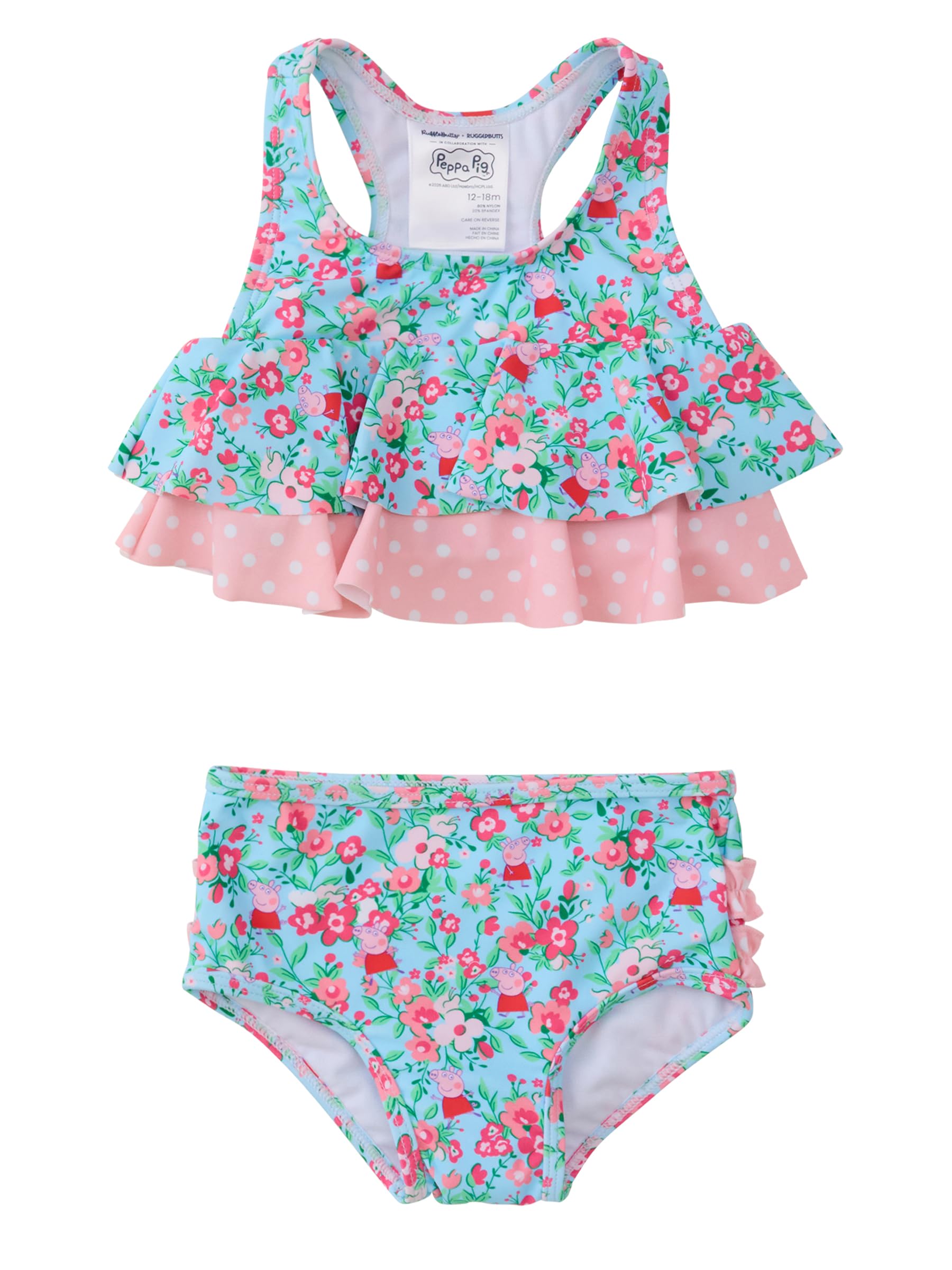 RuffleButts Girls UPF50+ Sun Protection Flounce Bikini Two Piece Swimsuit