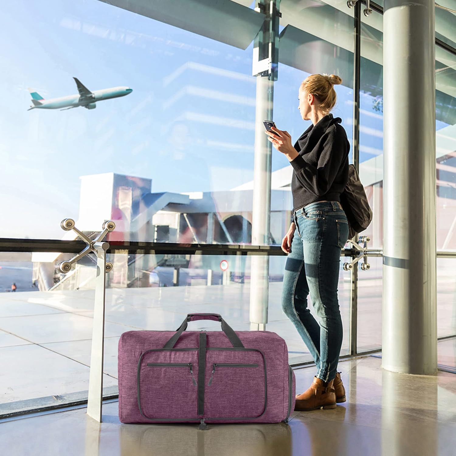 Vomgomfom 65L/85L/115L Foldable Travel Duffle Bag, Lightweight Checked Luggage with Shoe Compartment, Water-Resistant Weekender Overnight Bag for Men & Women - Image 7