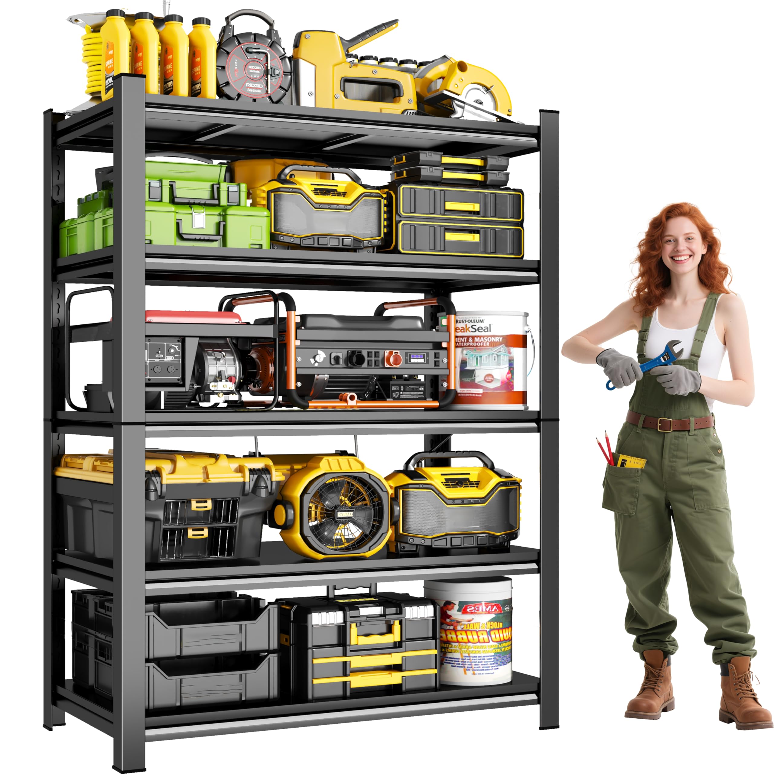 3000lbs Metal Garage Shelving Unit | Heavy Duty 5-Tier Garage Storage Shelves Adjustable Shelf |Storage Shelf for Basement and Garage,Industrial Shelves for Tools and Equipment, Black