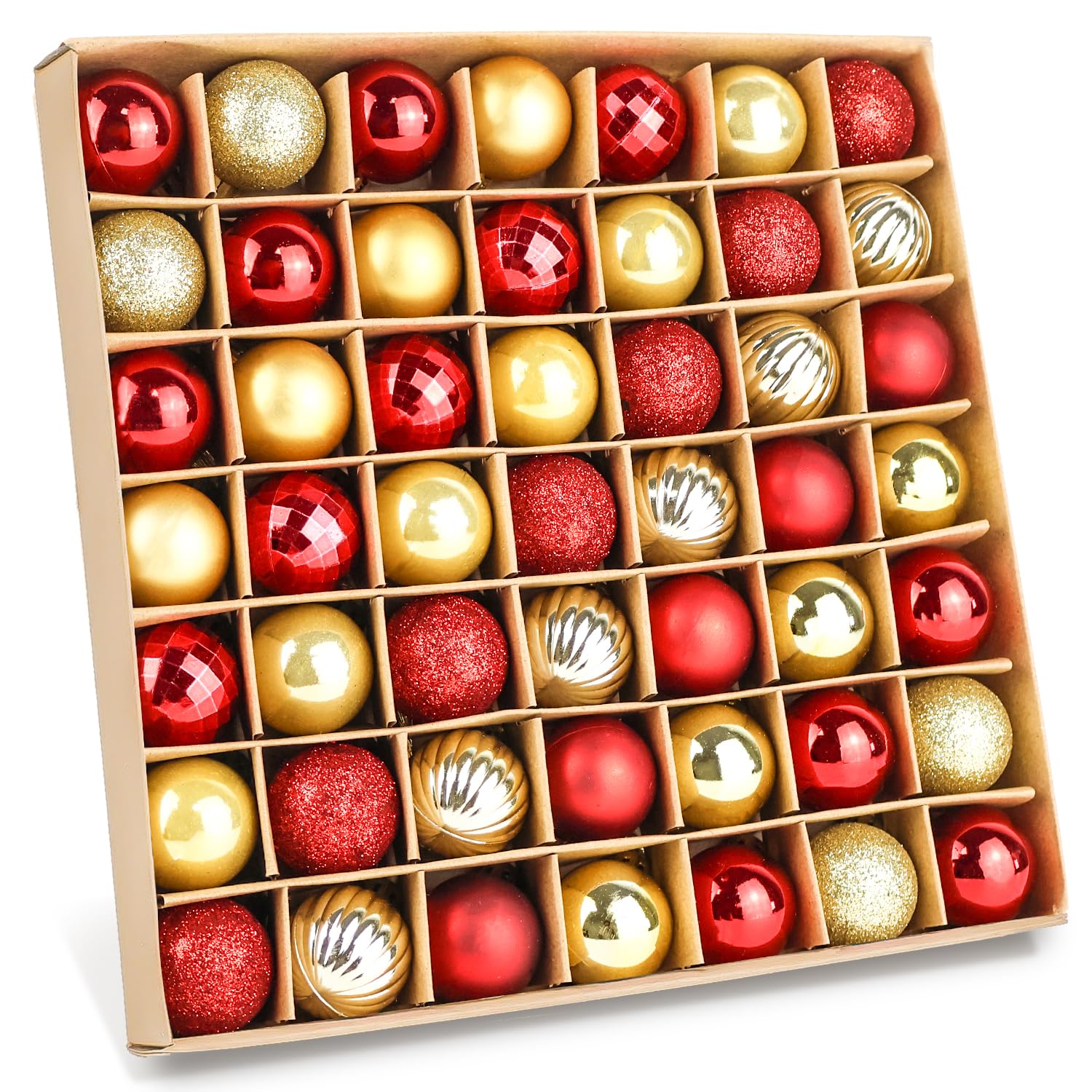 Yulenova Red Gold 49Pcs Christmas Mini Baubles, 3Cm Glitter Xmas Tree Baubles, Hanging Ornaments Balls For Christmas Tree Decoration,