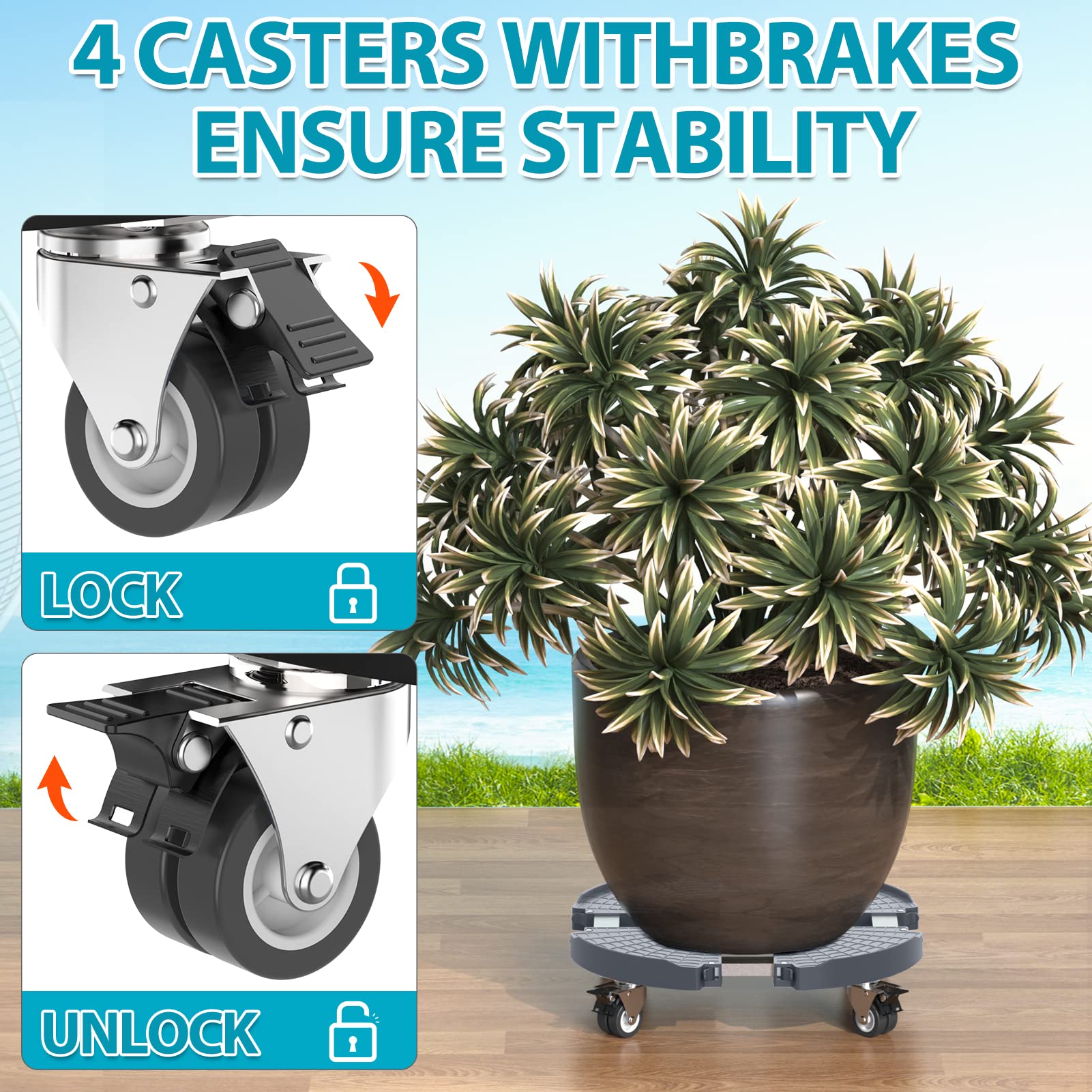 Yeabett Plant Caddy With Wheels, Heavy Duty Trolley 38-56 cm Adjustable - Image 3