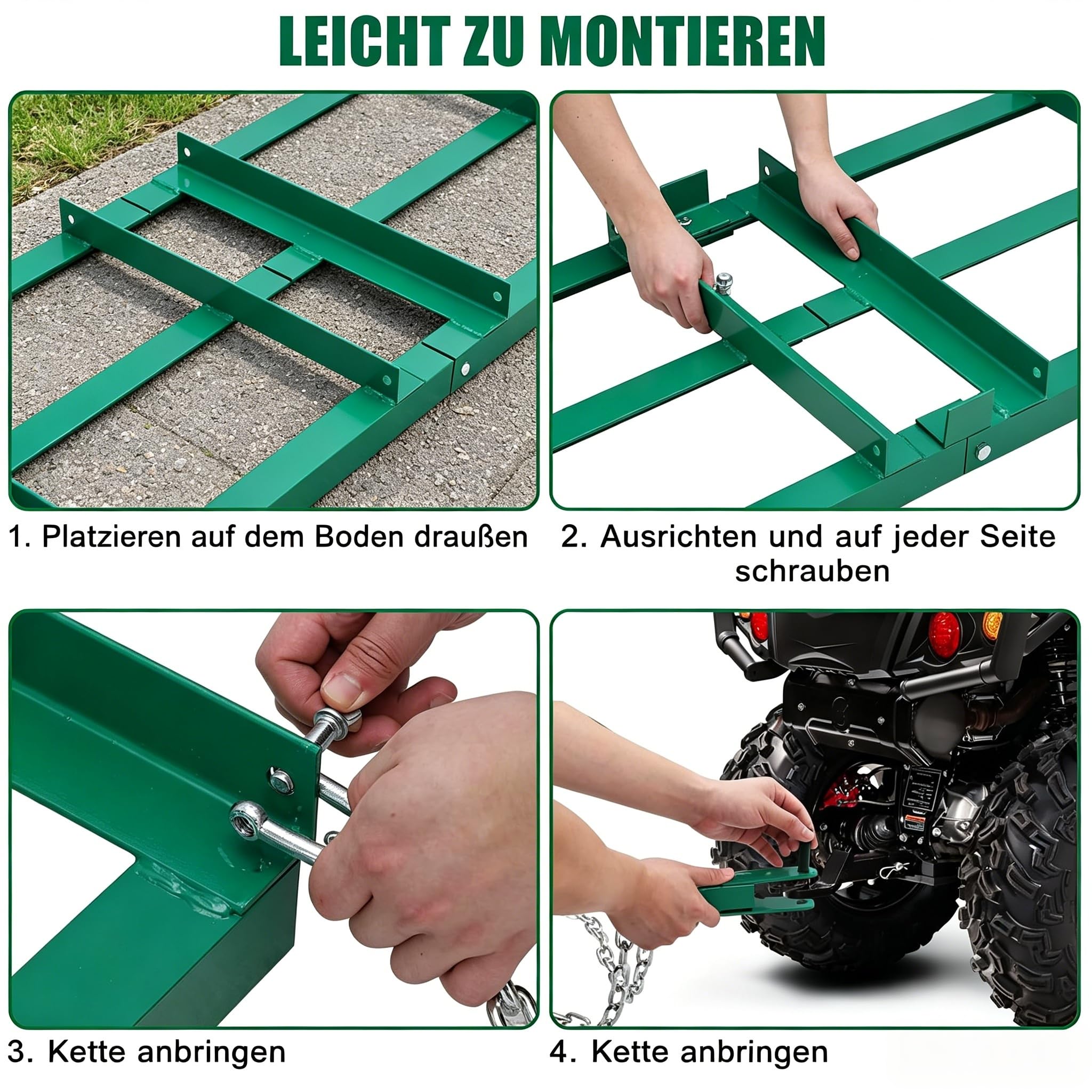 Garvee Schleppegge Wiesenschleppe, 51 x 122 cm, grün | Verstellbare Stangen mit 183 cm Kette, passend für Traktoren, UTVs, Geländefahrzeuge und Rasenmäher