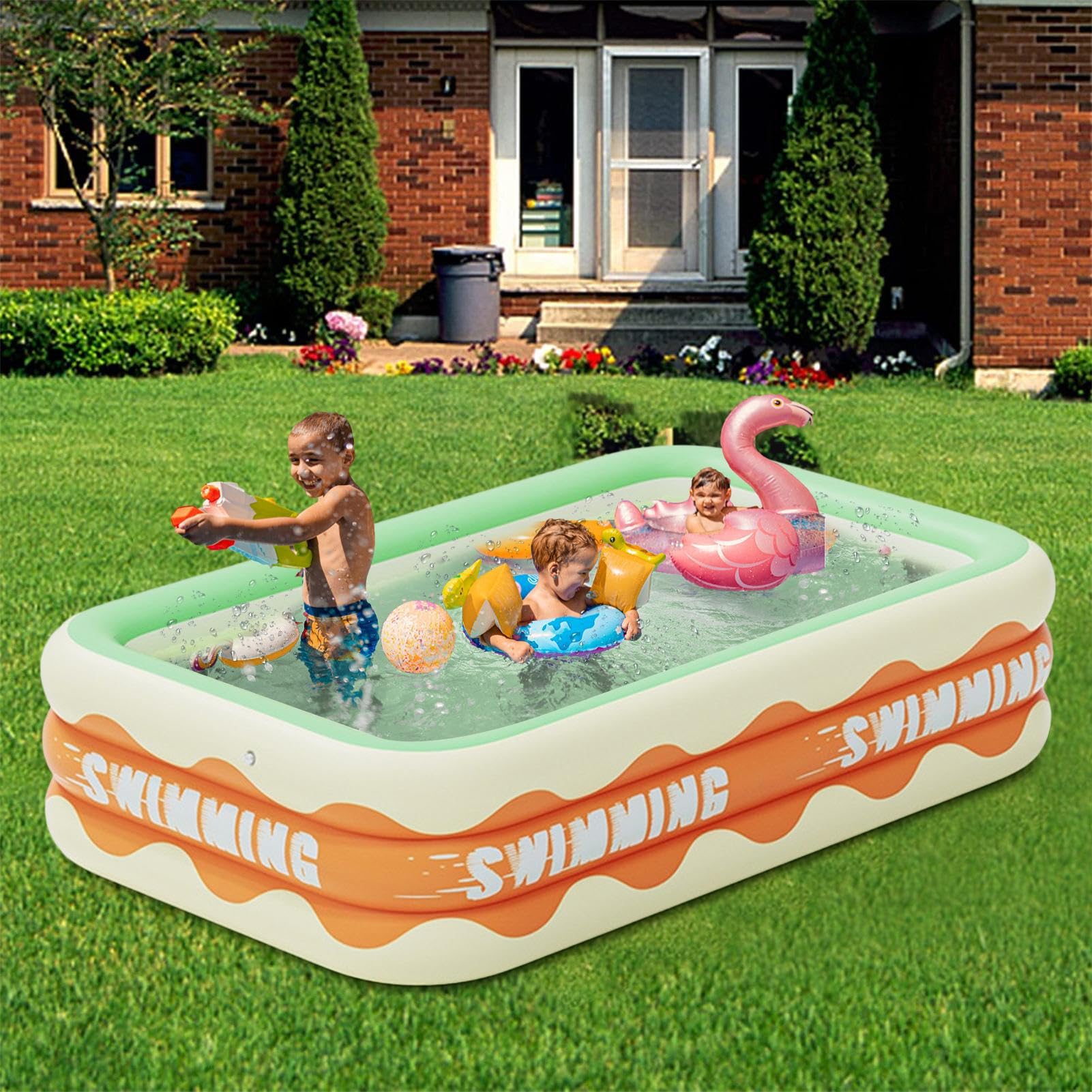 Piscina familiar inflable rectangular piscina inflable piscina inflable de tamaño completo piscina infantil niños adultos piscina gruesa de suelo para fiestas jardín al aire libre