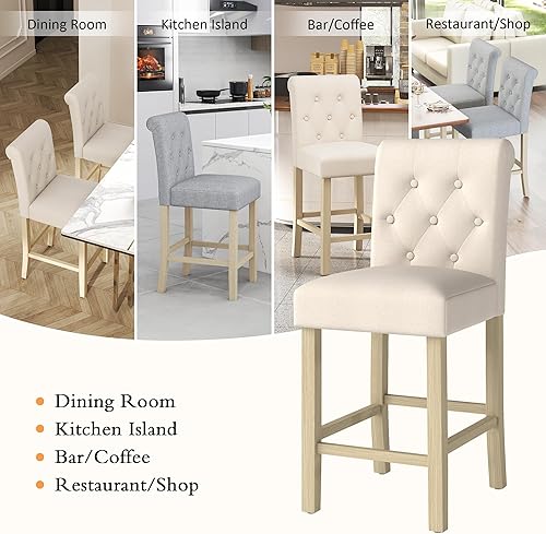Miniatura 50 de GOTMINSI Juego de 2 taburetes de bar de 24 pulgadas para isla de cocina, taburetes de bar tapizados de altura de mostrador con decoración copetuda,