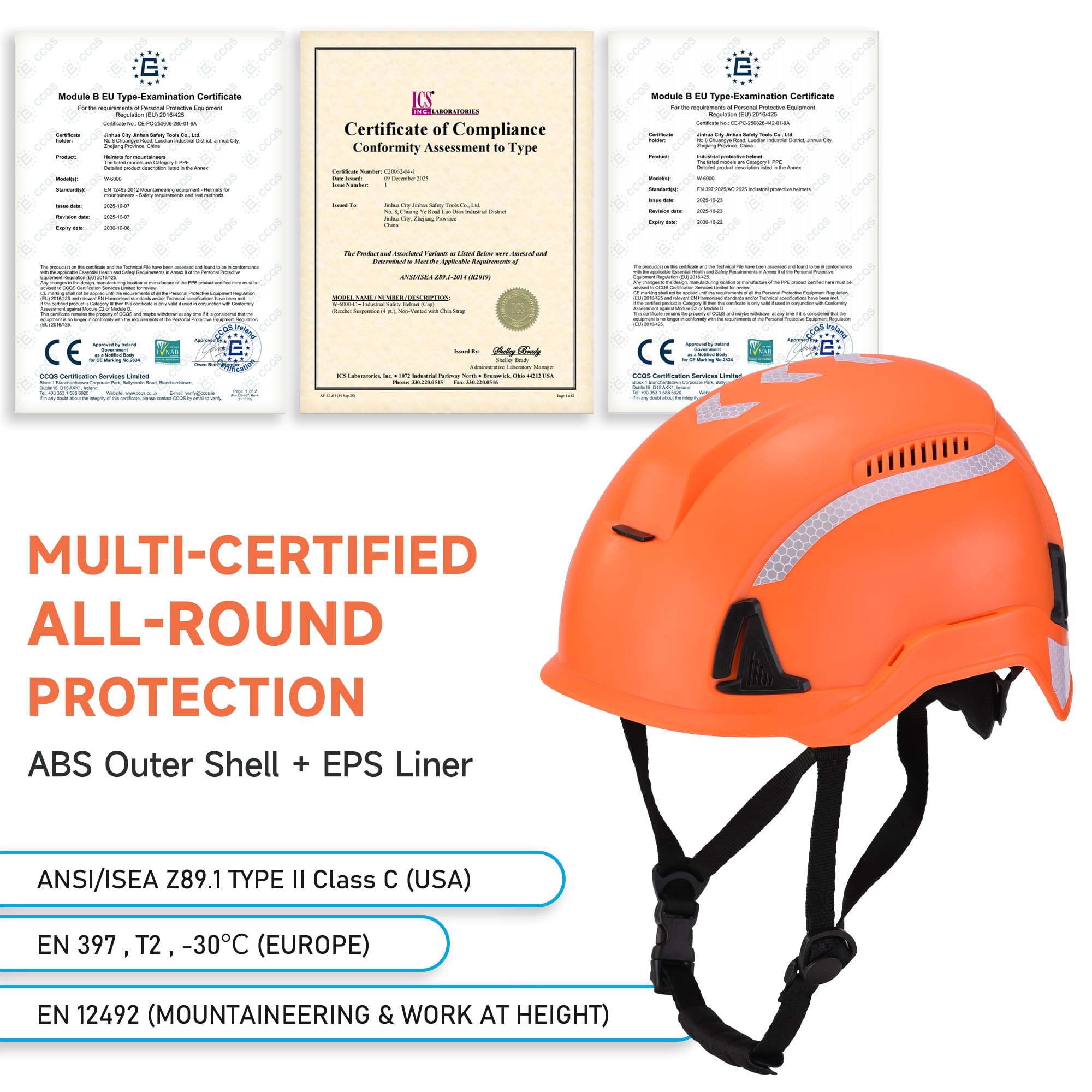 SAFEYEAR Kask ochronny typu 2, kask budowlany i kask wspinaczkowy EN397 & EN12492, kask roboczy z paskiem pod brodę, wentylacja, paski odblaskowe i pokrętło 53-64 cm, kask ochronny na plac budowy