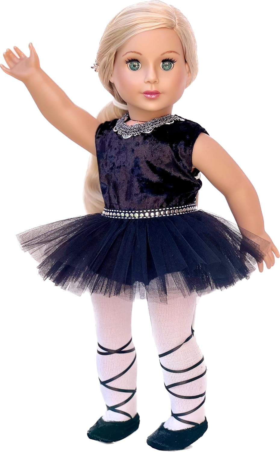 Black Swan - 3 Piece Ballerina Outfit - Black Leotard, Tutu, Tights and Ballet Shoes - Clothes Fits 18 Inch Doll (Doll Not Included)