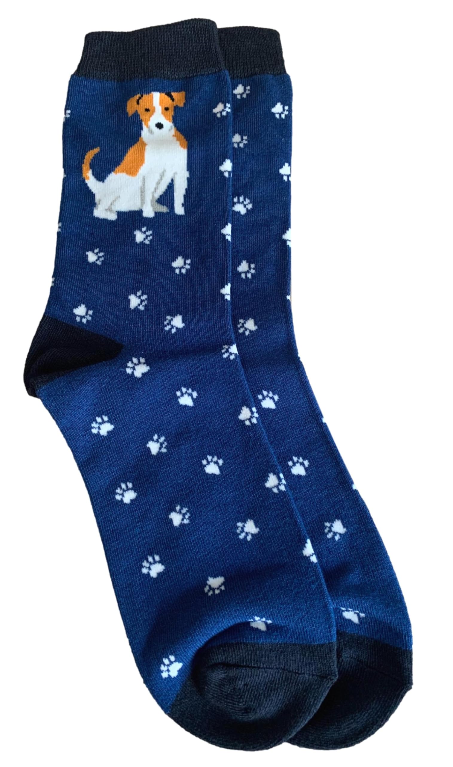 Purple Possum® Mens Socks Novelty Jack Russell Dogs Fun Bamboo Cotton Blend in Navy Blue Dog Paw Print Shoe Size 7-11