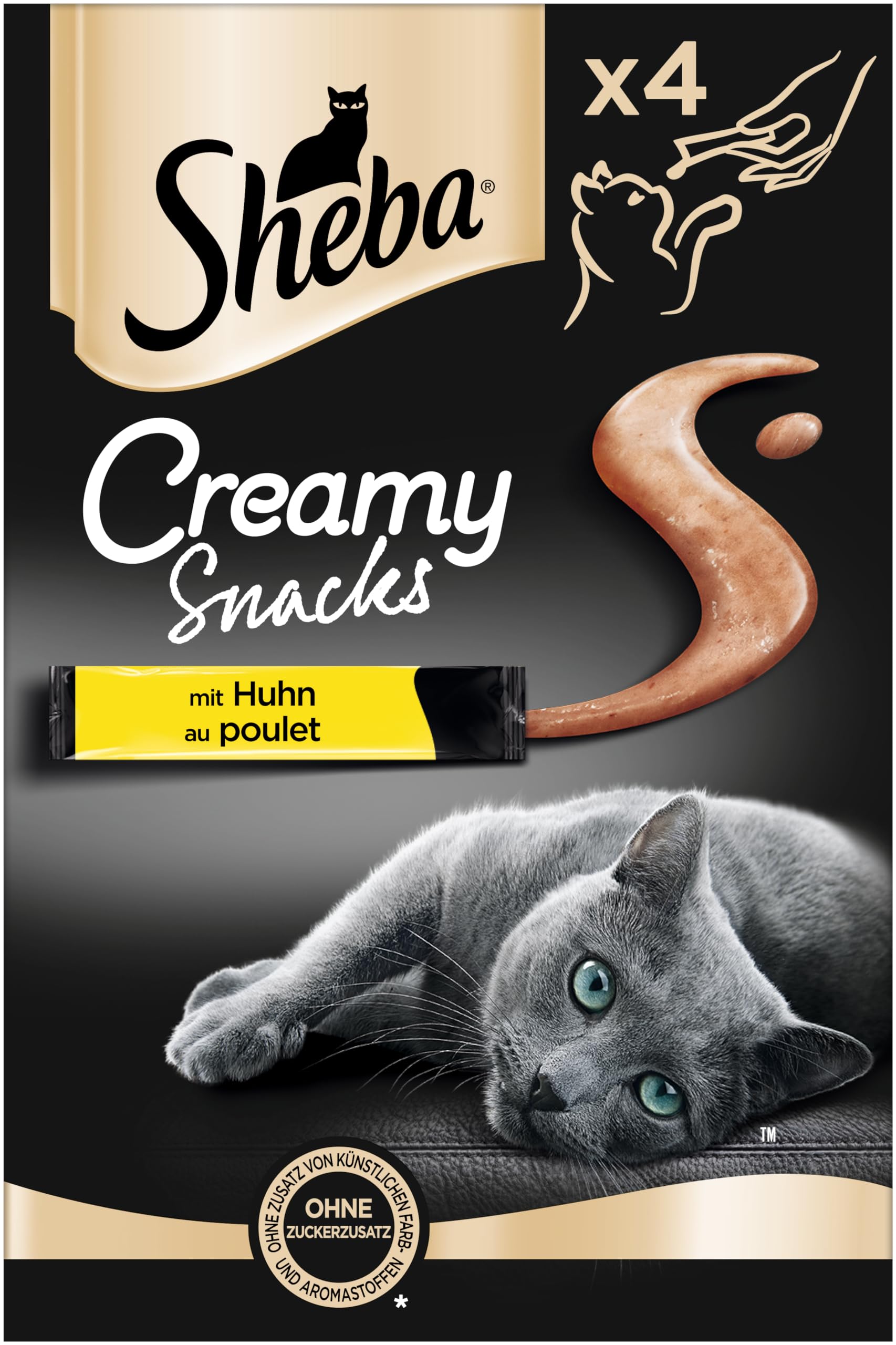 SHEBA Beutel Creamy Snacks für Katzen mit Huhn cremiger Snack in Portionsbeuteln 11 x 4 x 12g
