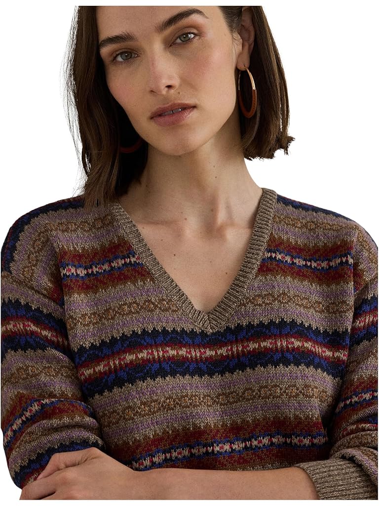 Multi Lauren Ralph Lauren Fair Isle Cotton-Linen V-Neck Sweater