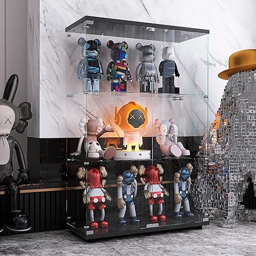 Miniatura 3 de Vitrina de cristal de 4 estantes, estantería de cristal con puerta, vitrina de juguetes para trofeos, para sala de estar, cocina, dormitorio, sala