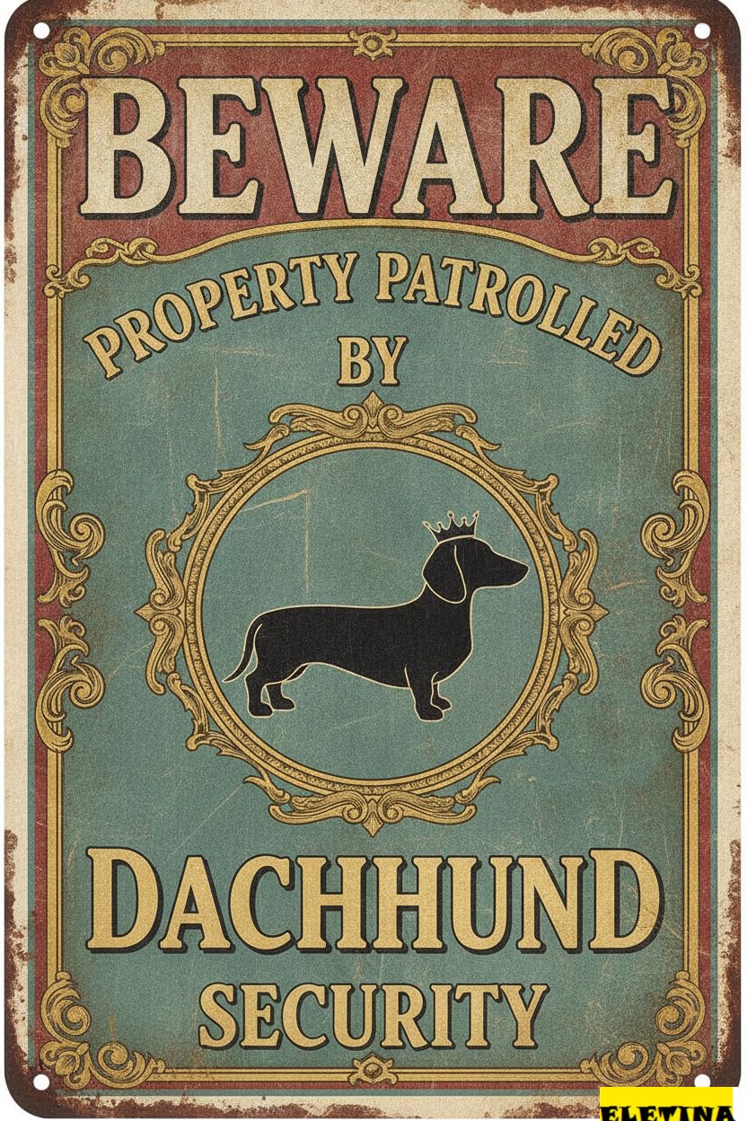 Dachshund Security Beware Dog Tin Sign, 8x12 Inch Decor