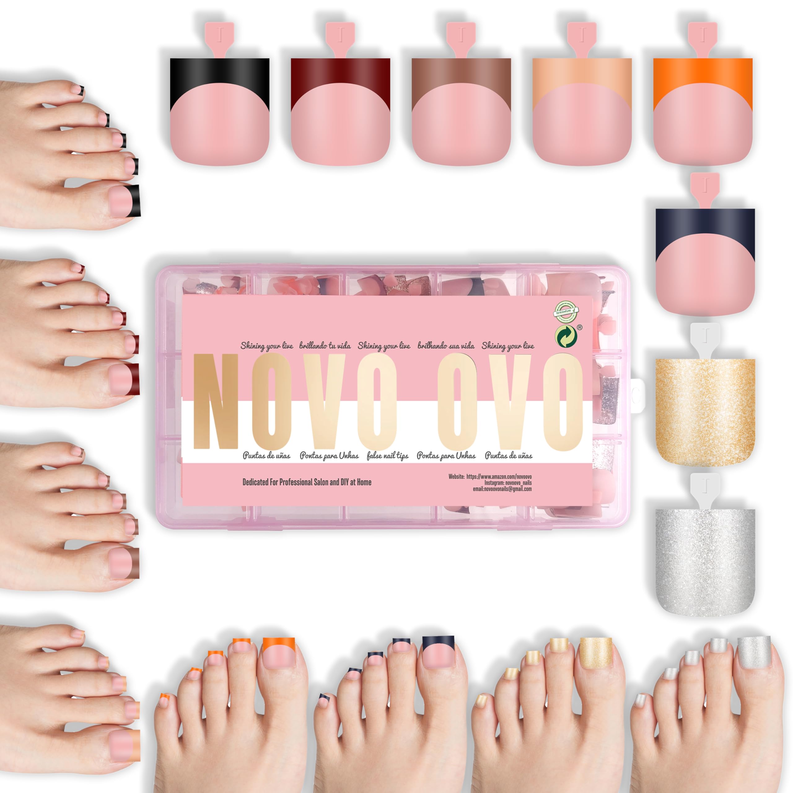 NOVO OVO Halloween Christmas Fall Autumn Colorful French Tip Toe Nail Tips Press on 8 MIXED WINTER COLOR