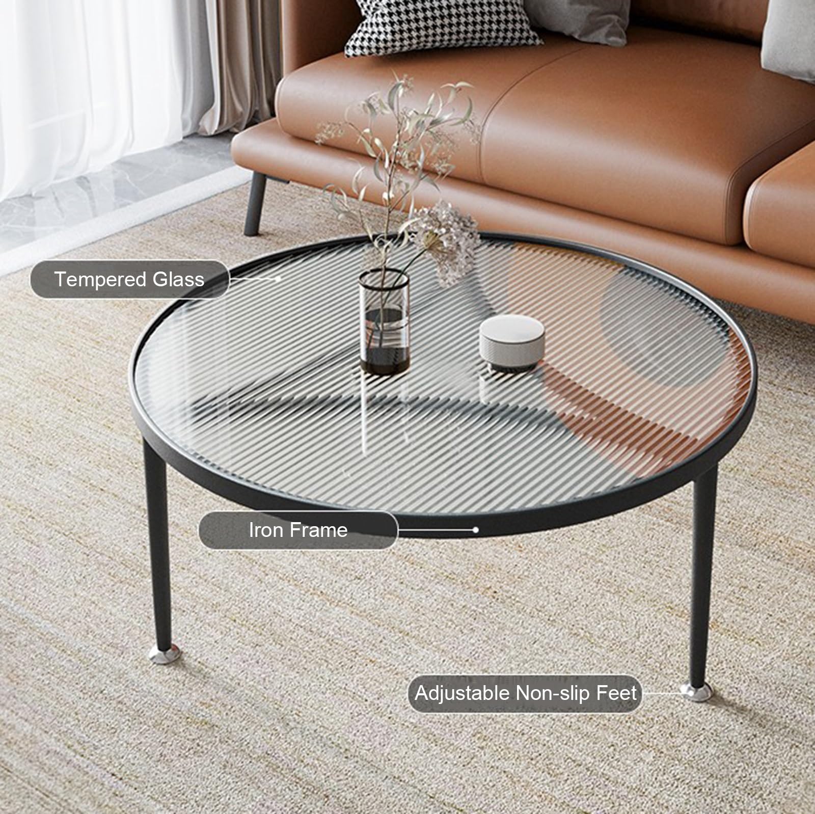 Amazon.co.jp: 家具コーヒーテーブル - はめ込み強化ガラストップと  