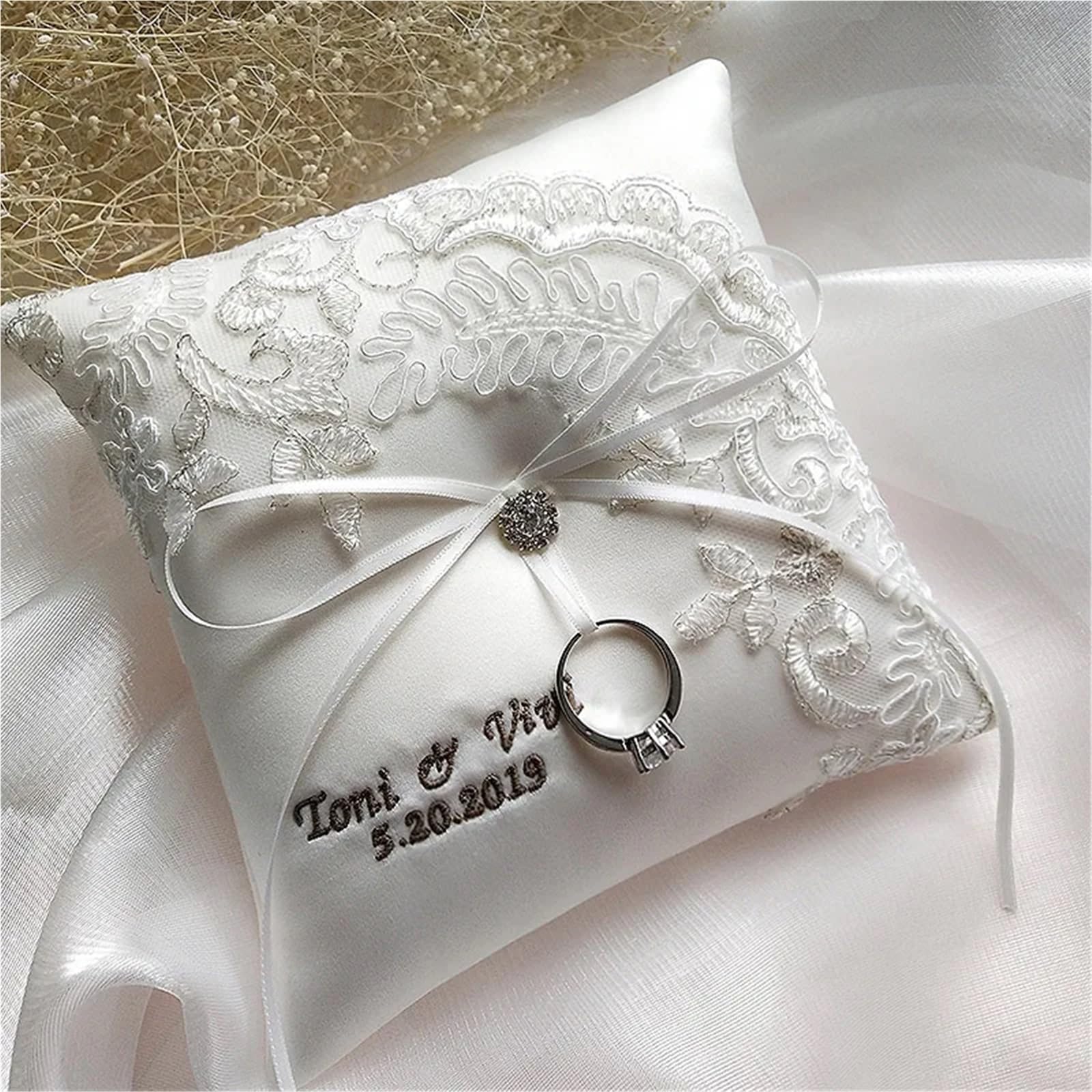 Cuscino Fedi Nuziali Cuscino for anello con nomi e date personalizzati, decorazione for feste, cuscini for anello nuziale, forniture for San Valentino, diverse dimensioni(20 x20cm)