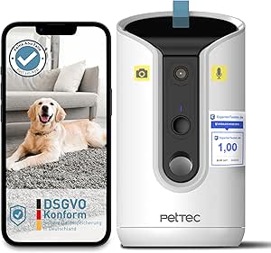 PetTec® Pet Camera 360° and Automatic Feeder with Treat Ejection - via App & Multi Button - Bark Detection - 3MP Night Vision Function - Dog Camera & Cat Camera asin的图片