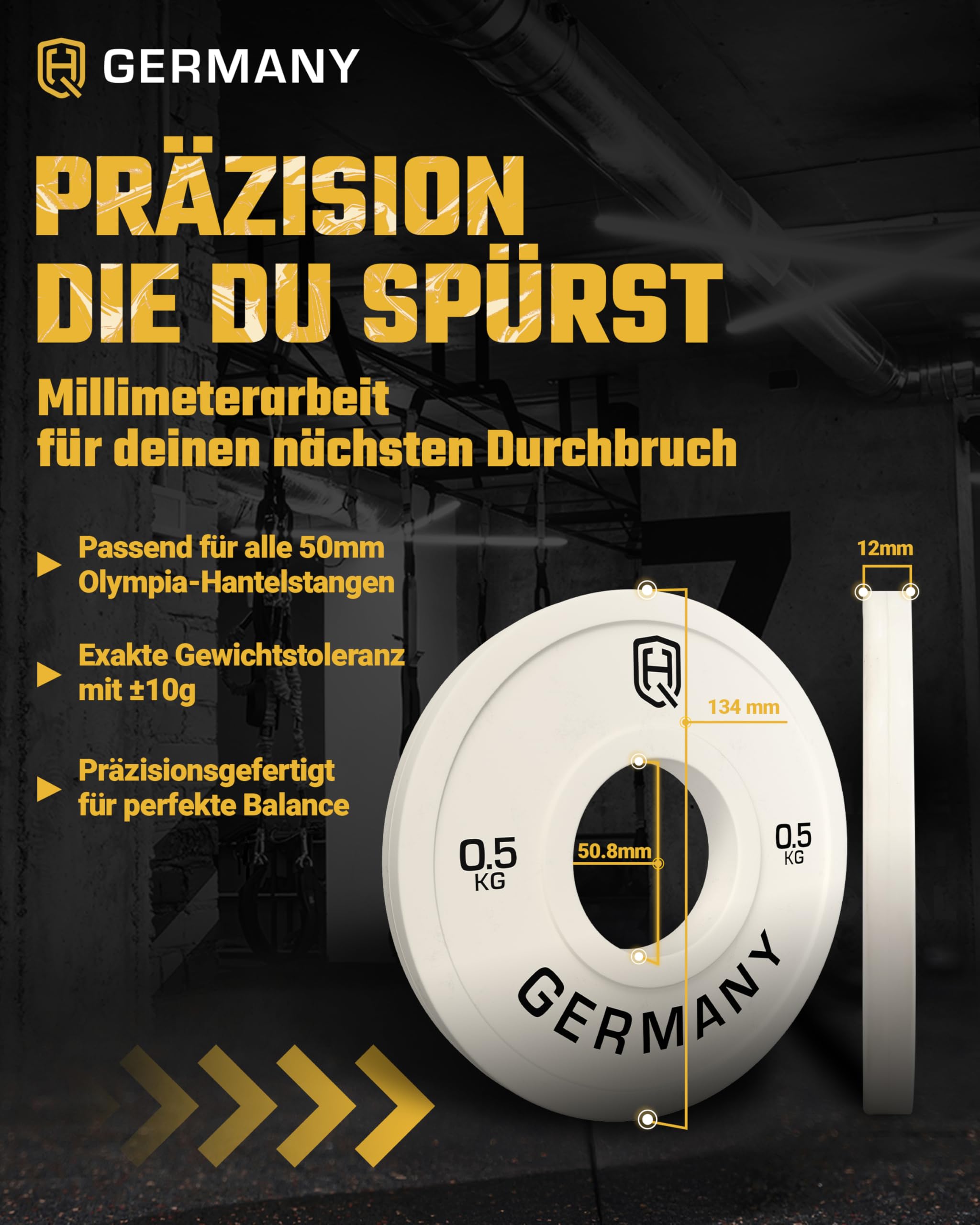 HQ Germany® Fractional Plates 0,5-2,5kg [±10g Kalibriert] - Hantelscheiben 50mm