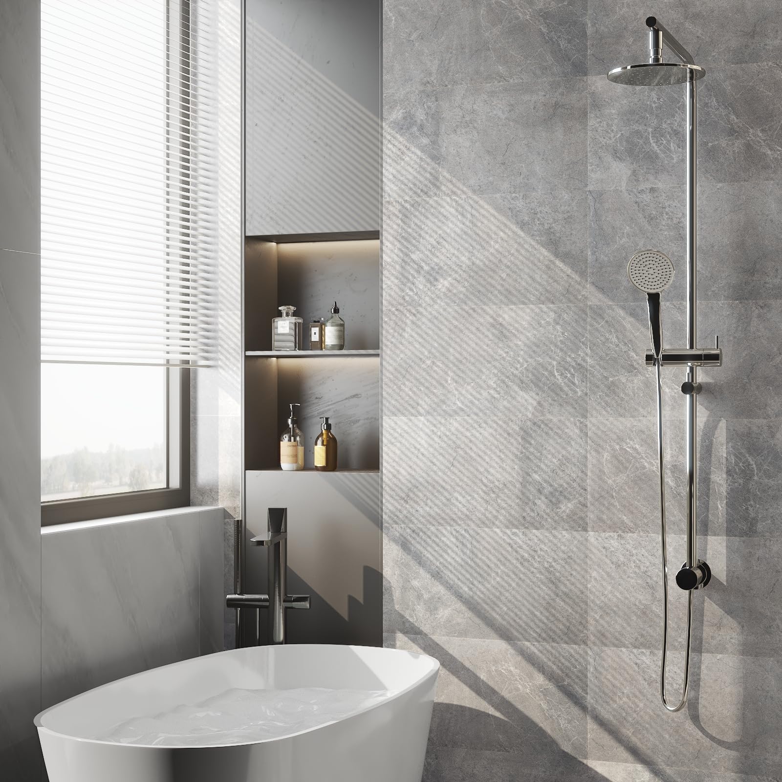 FunStick 30X60CM 15 Dalles PVC Adhesives Sol Marbre Gris Dalles Autocollantes pour Sol Cuisine Salle de Bain Étanche Carrelage Adhesif Mural Credence Adhesive pour Cuisine Effet Pierre Béton Gris PVC