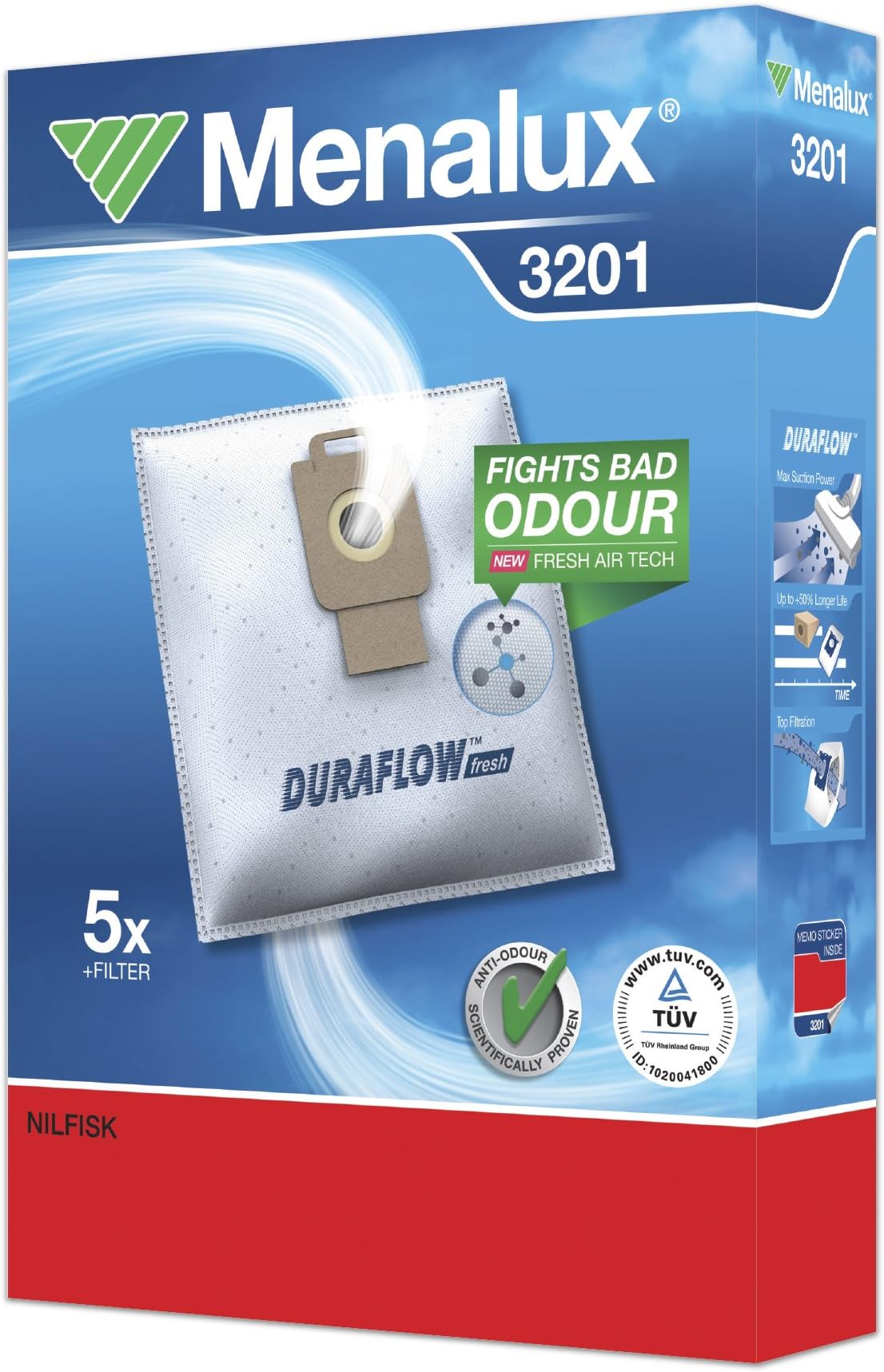 Menalux Duraflow 3201 5x Vacuum Cleaner Bags for Nilfisk