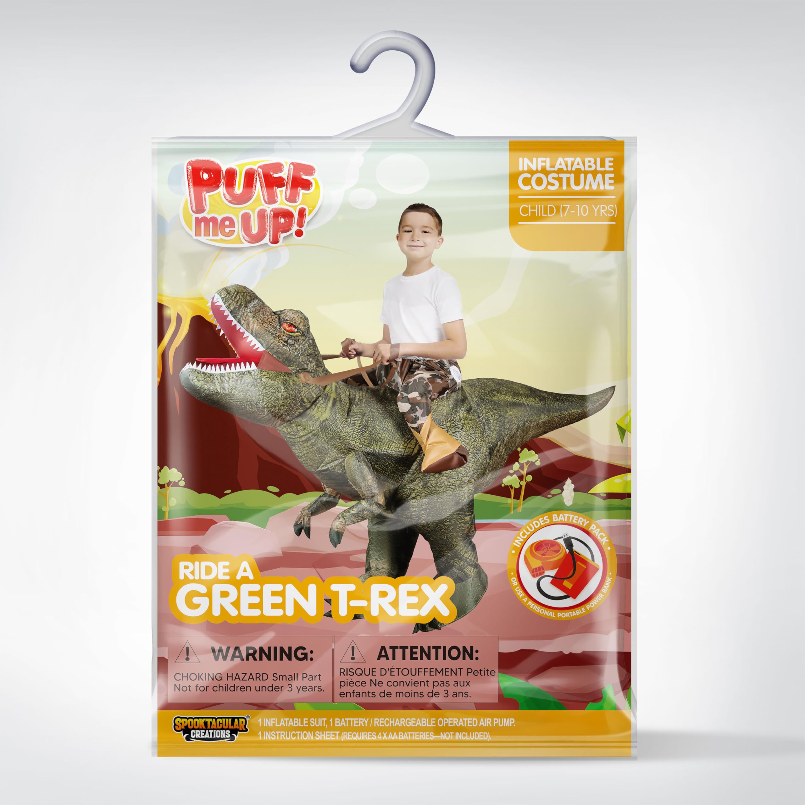 Spooktacular Creations T-Rex Nadmuchiwany kostium dla dzieci, zabawny kostium dmuchany powietrzem, druk cyfrowy, kostiumy do jazdy