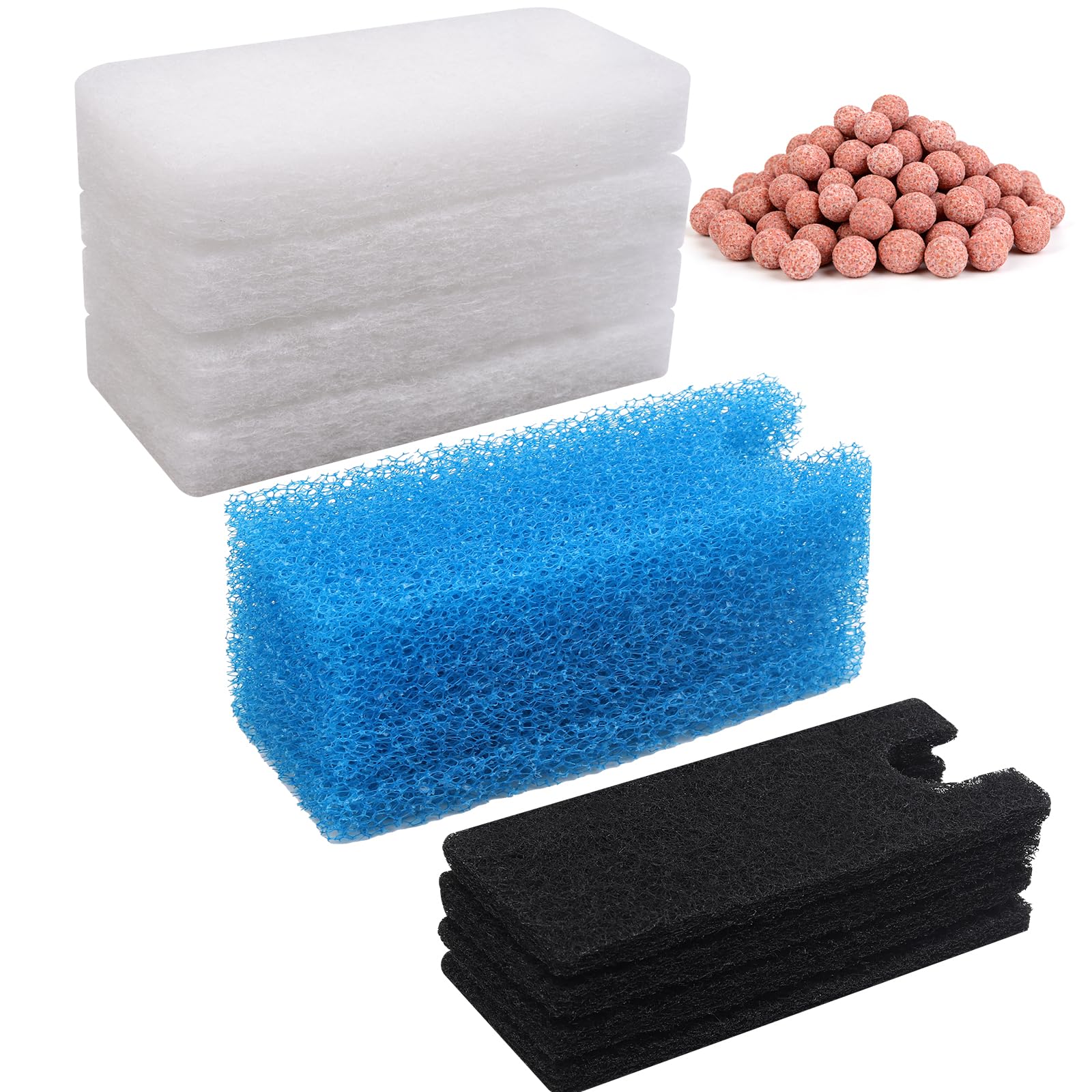 BAITAI Replacement Filter Media Set for AF450 & AF650 External Hang-On Aquarium Filter, 6-Stage Sponge, Fine Pads, Quartz Bio Balls & Activated Carbon Pads, for Freshwater, Marine & Turtle Tanks