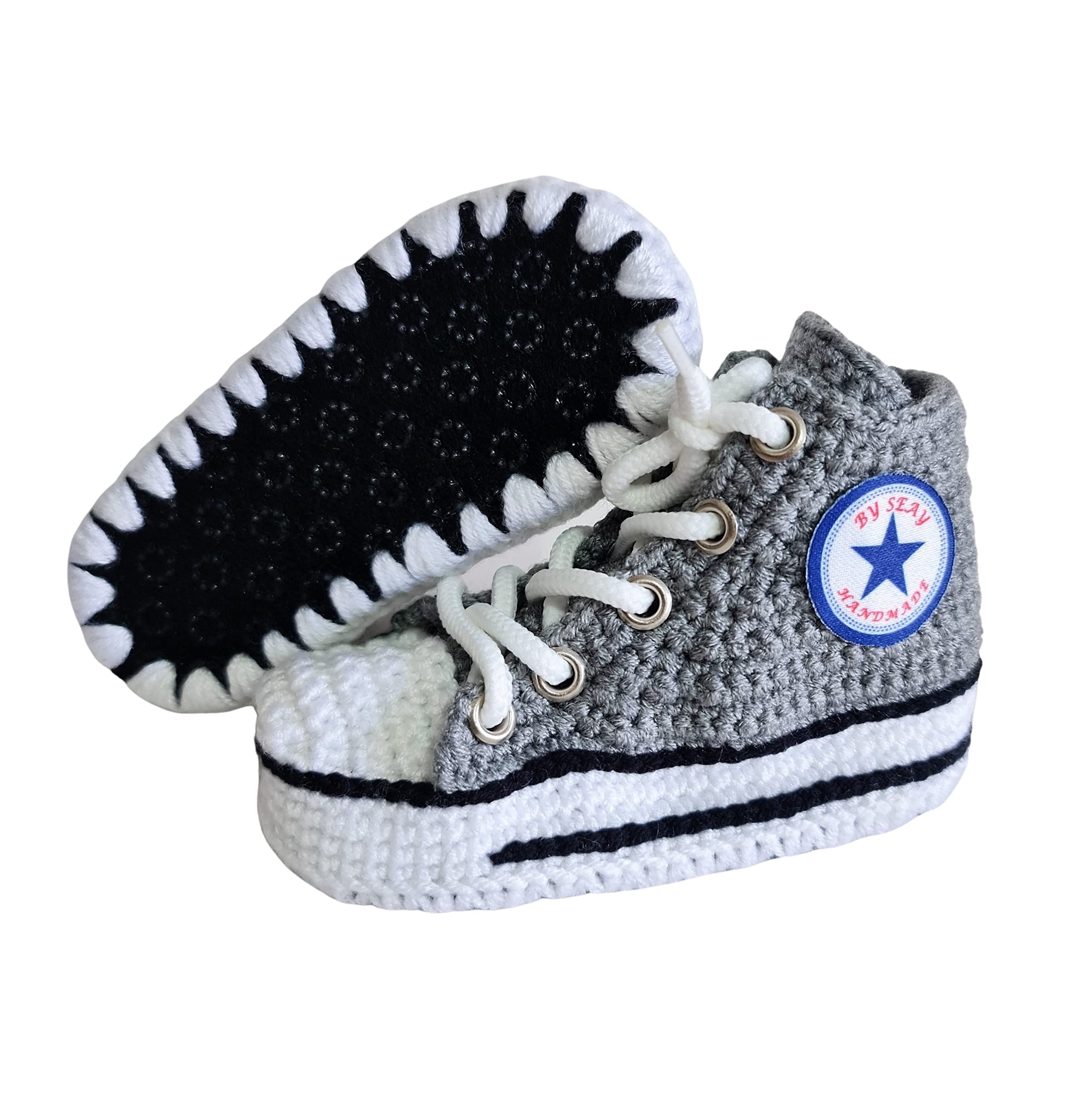 Erste Baby Schuhe Grau, handgehäkelte Woll-Krabbelsocken für Neugeborene, weiche rutschfeste Sohle, warme Häkel Booties für Kleinkinder, geschlechtsneutrales Geschenk zur Geburt