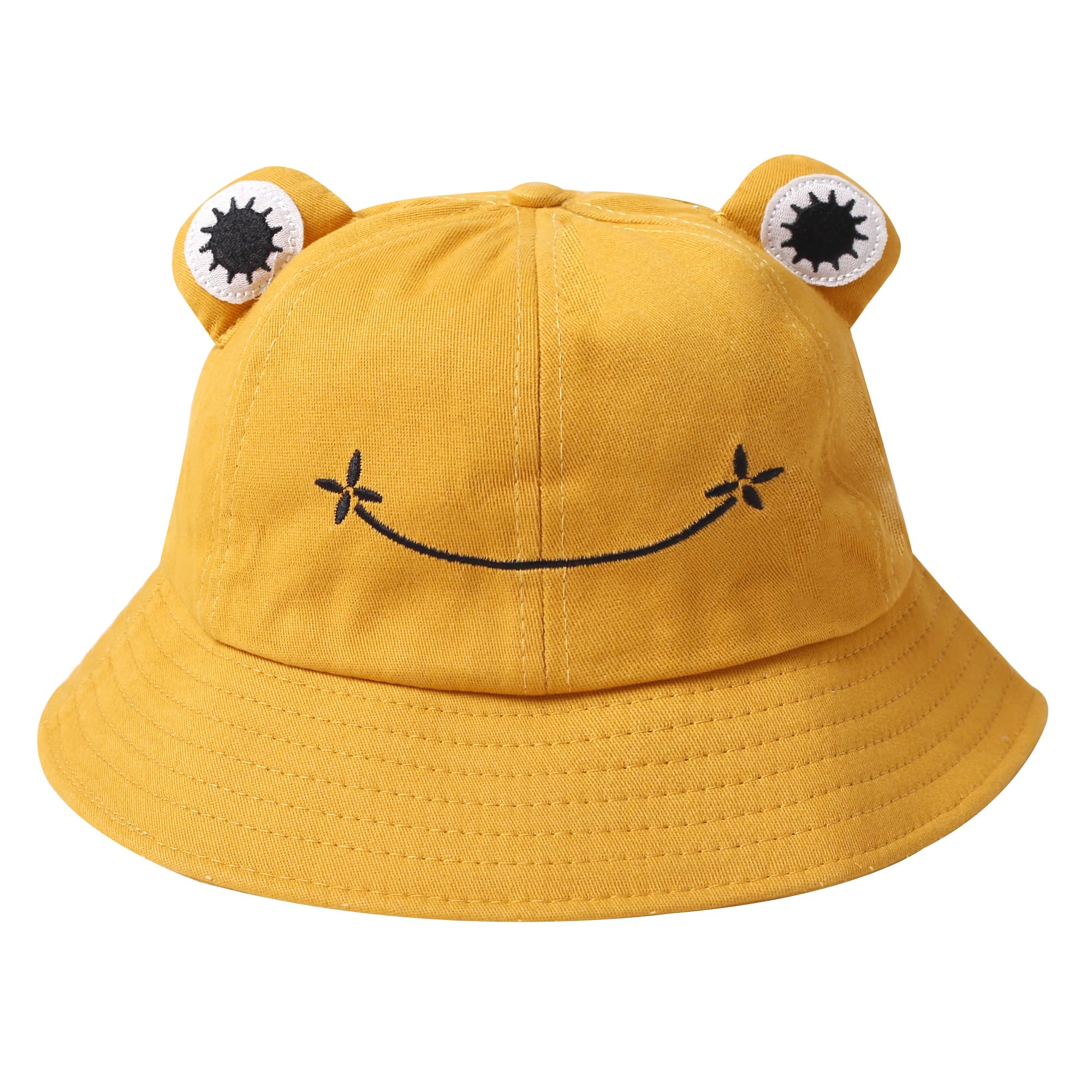 Fufumin Frog Bucket Hat Cute Cotton Wide Brim Fisherman Sun Hat for Adult Women Girls Yellow