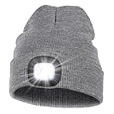 MELASA Unisex Hat with Light, USB Rechargeable Hands Free Headlamp LED Beanie, Winter Gifts for Men Dad Father Husband Him