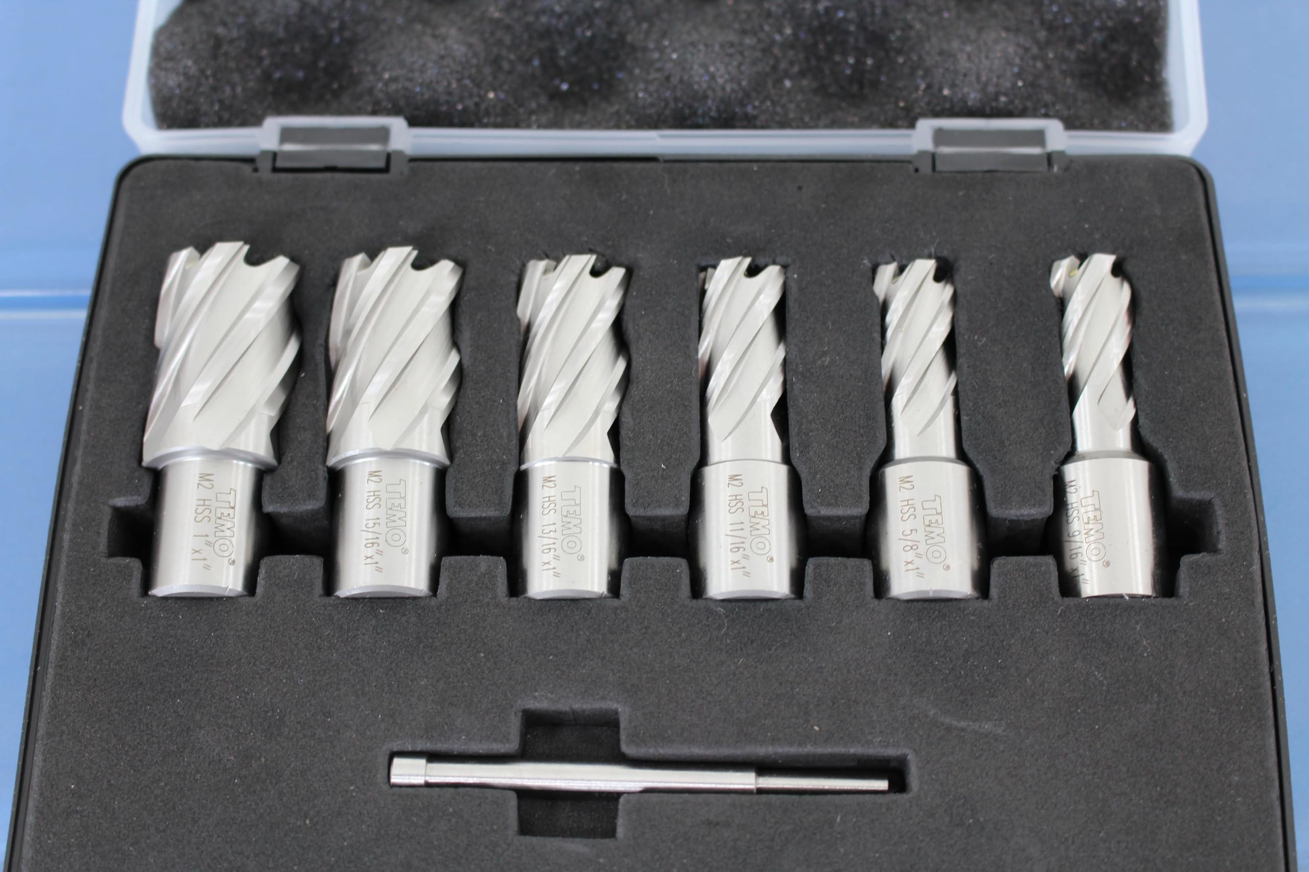 TMAX 6-teiliges Ringschneider-Set, 9/16 Zoll bis 2,5 cm, 2,5 cm Schnittlänge, Weldon-Schaft, ein Pilotstift und robuster Koffer