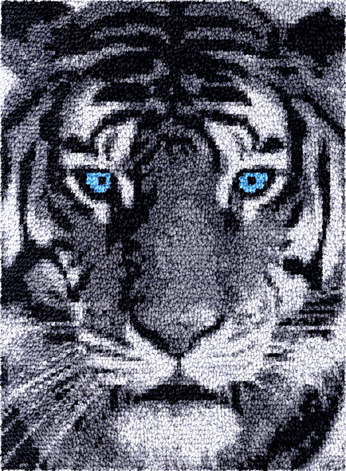 DIY kit manualidades alfombra Cabeza de tigre en blanco y negro Kits para hacer alfombras con aguja de pestillo，manualidades para hacer tapiz DIY con estampado colorido，juego de costura 100x140cm