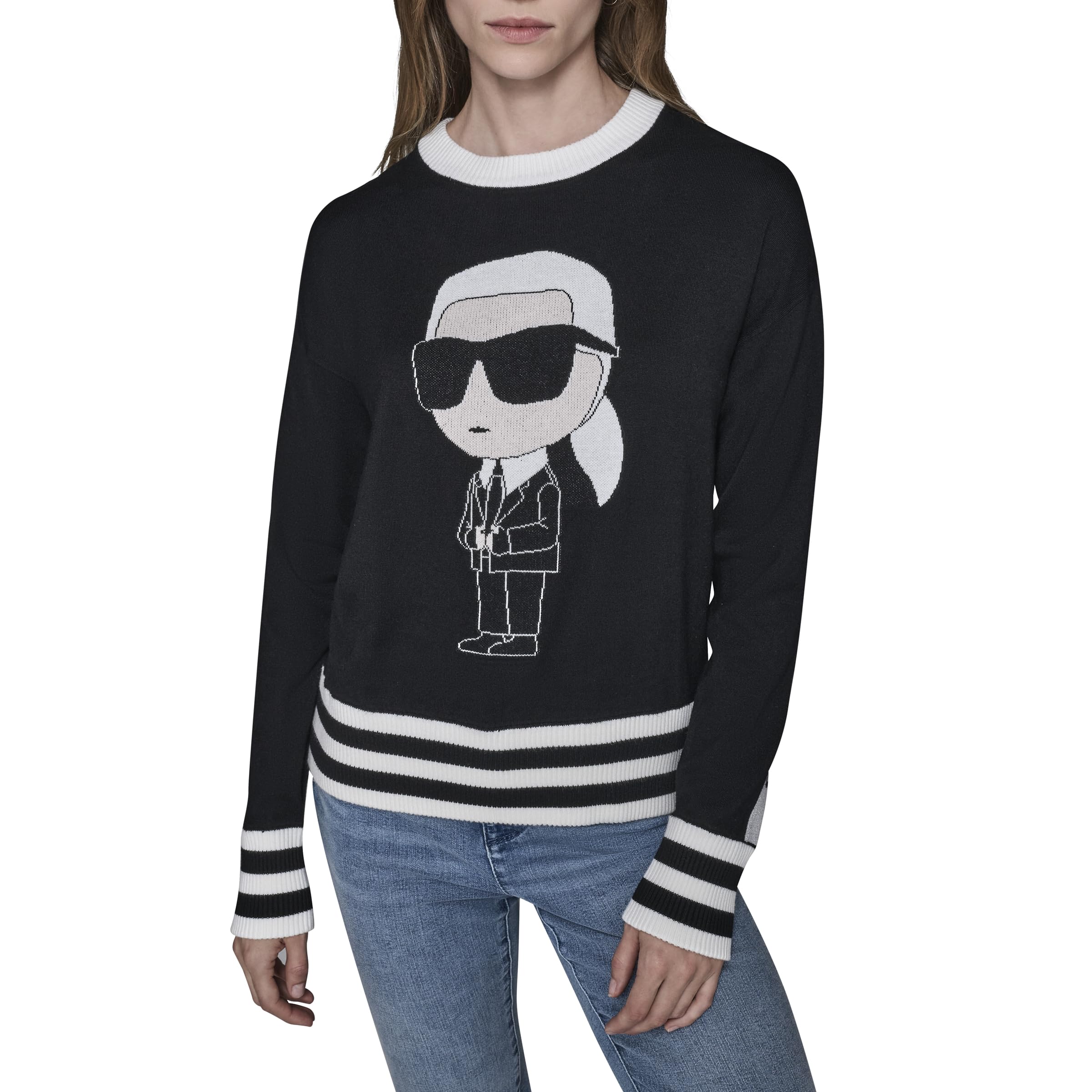KARL LAGERFELD womens Long Sleeve Crew Neck Mini Karl Sweater