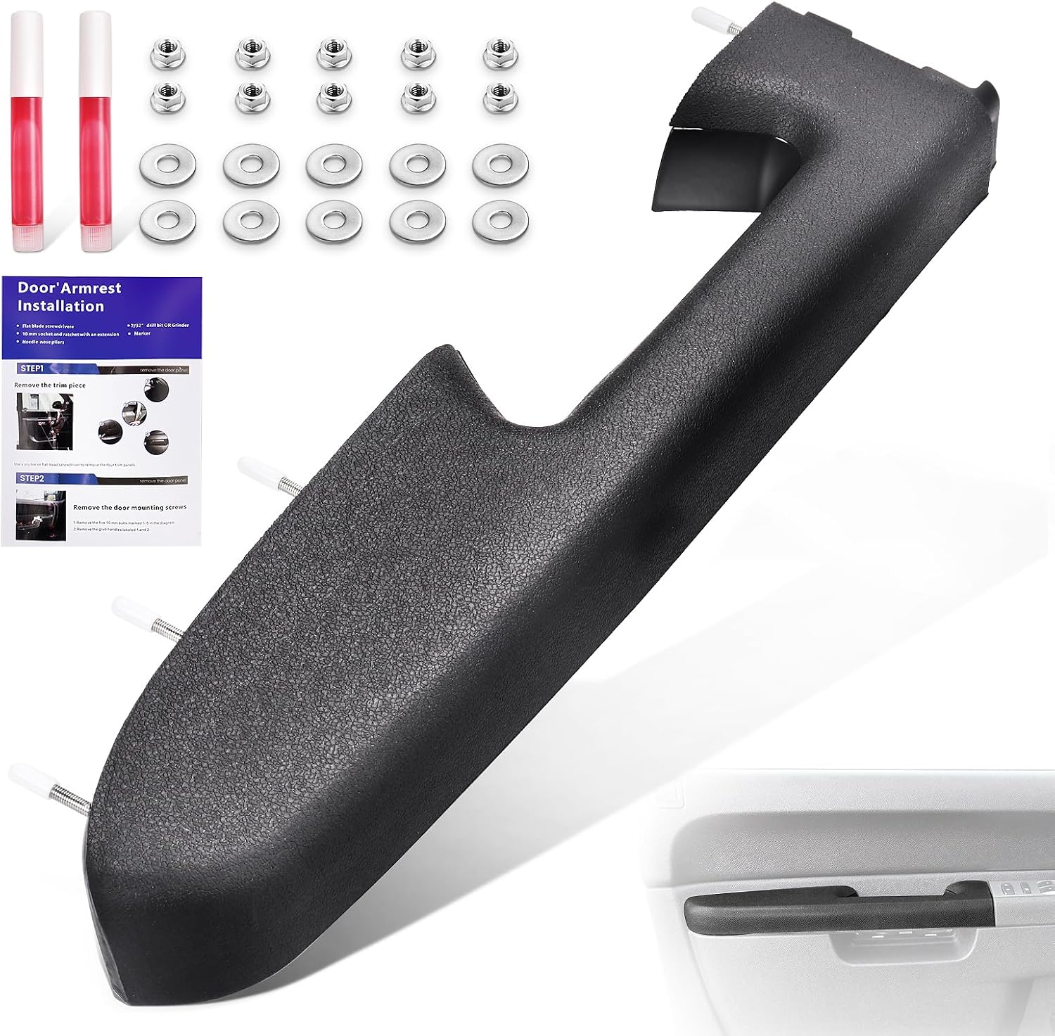22818465 Door Panel, Front Left Driver Side Door Armrest Repair Kit Compatible with 2010-2014 Chevy Silverado & GMC Sierra 1500 2500HD 3500HD Door Panel with Release Handle Below Arm rest - Black